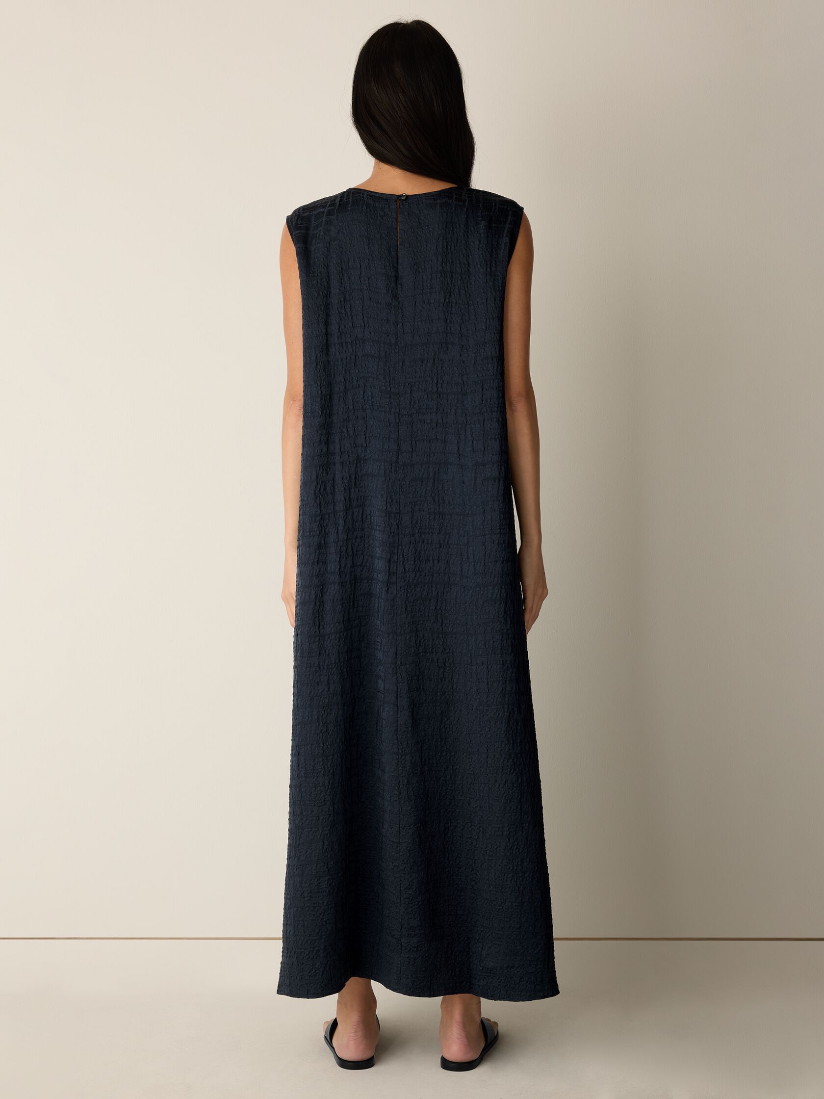 Dimensional Silk Jacquard Round Neck Dress