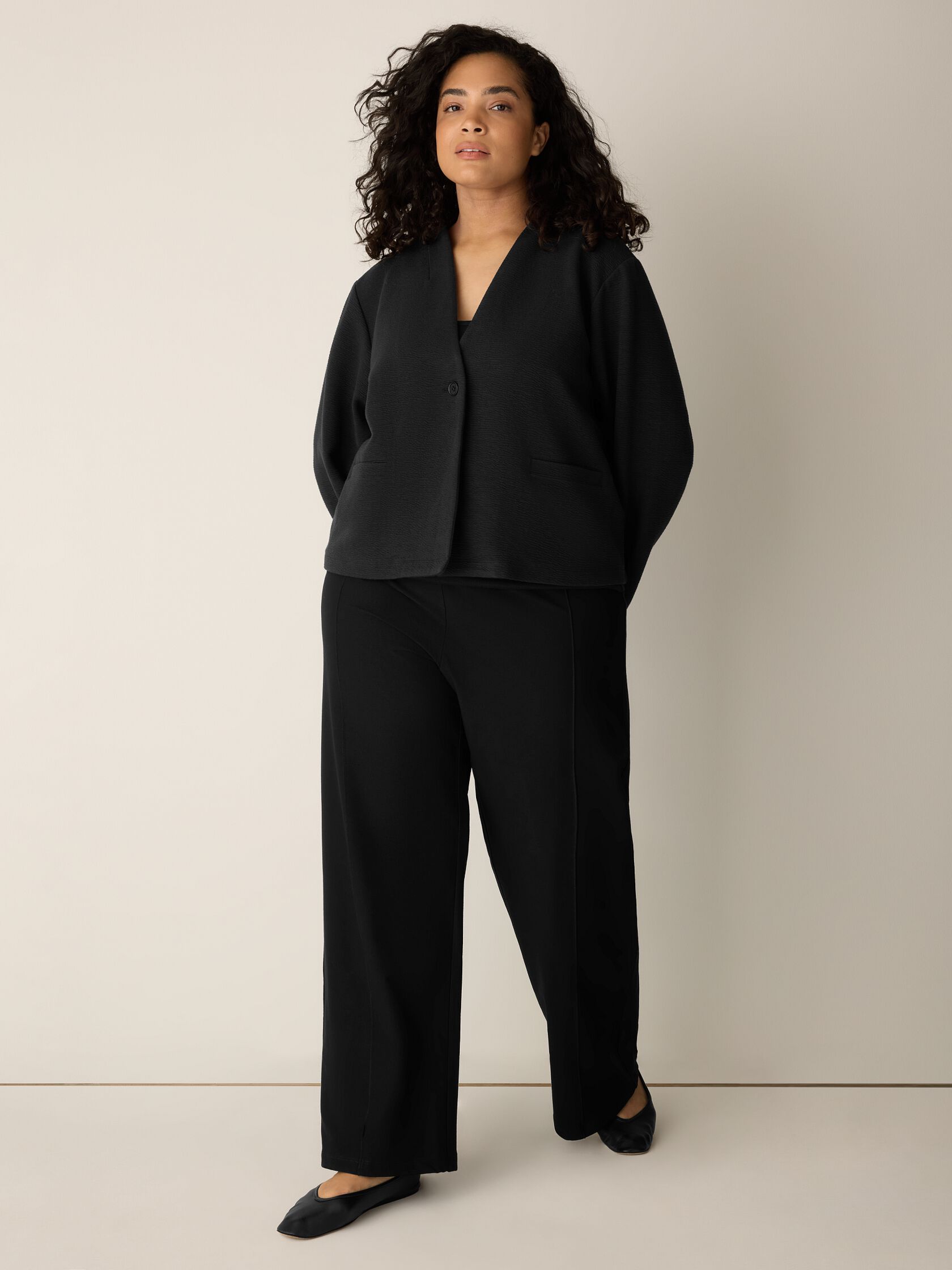 Textured Cotton Doubleknit High Collar Jacket