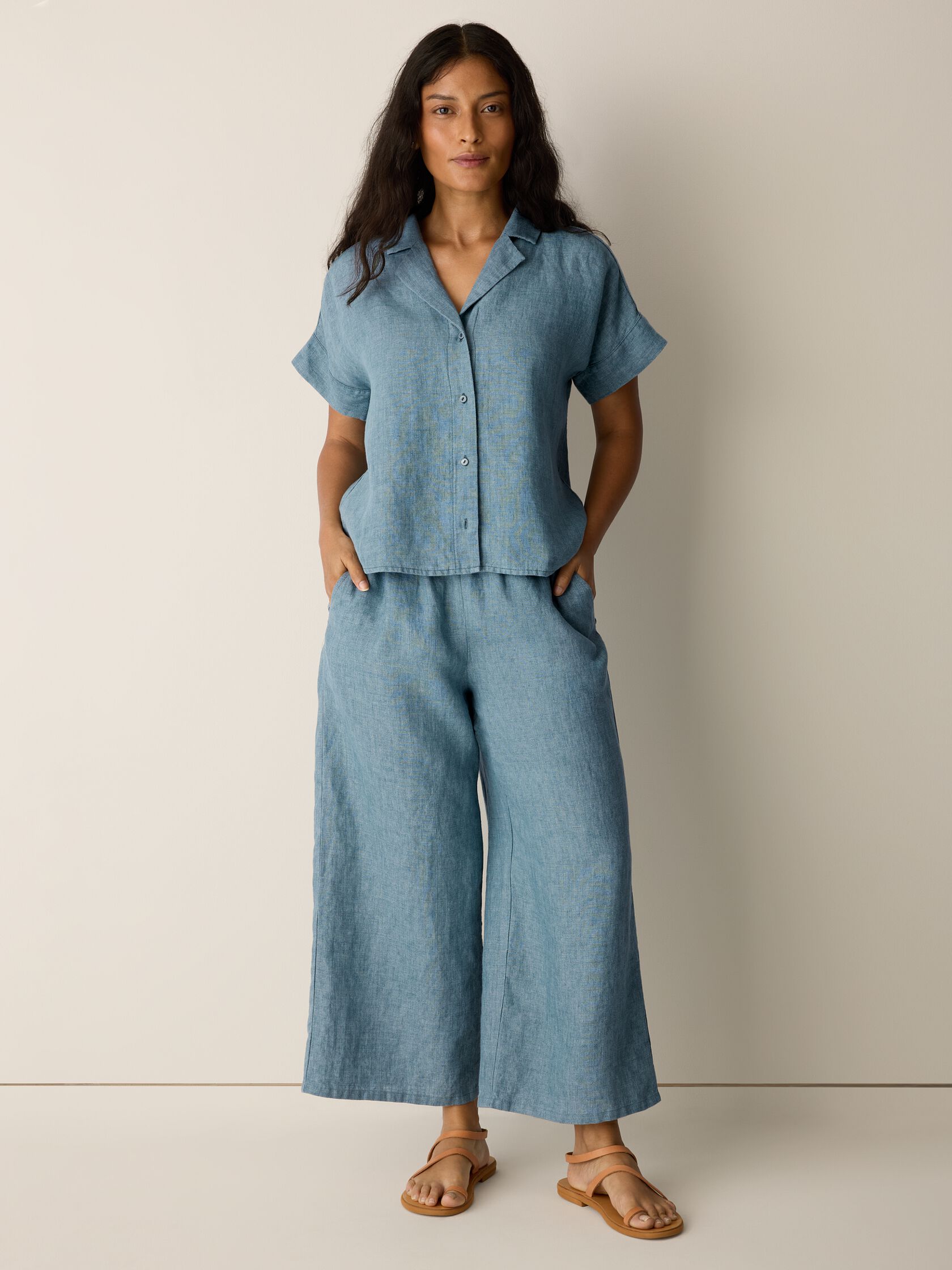 Washed Organic Linen D&eacute;lav&eacute; Wide-Leg Pant