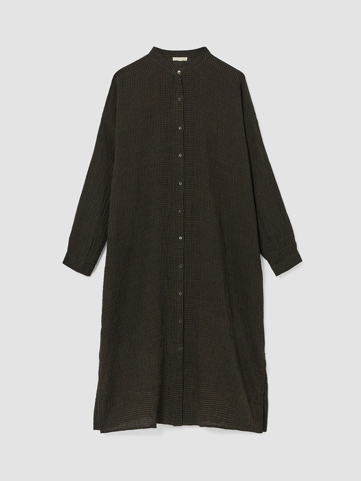 Puckered Organic Linen Long Shirtdress