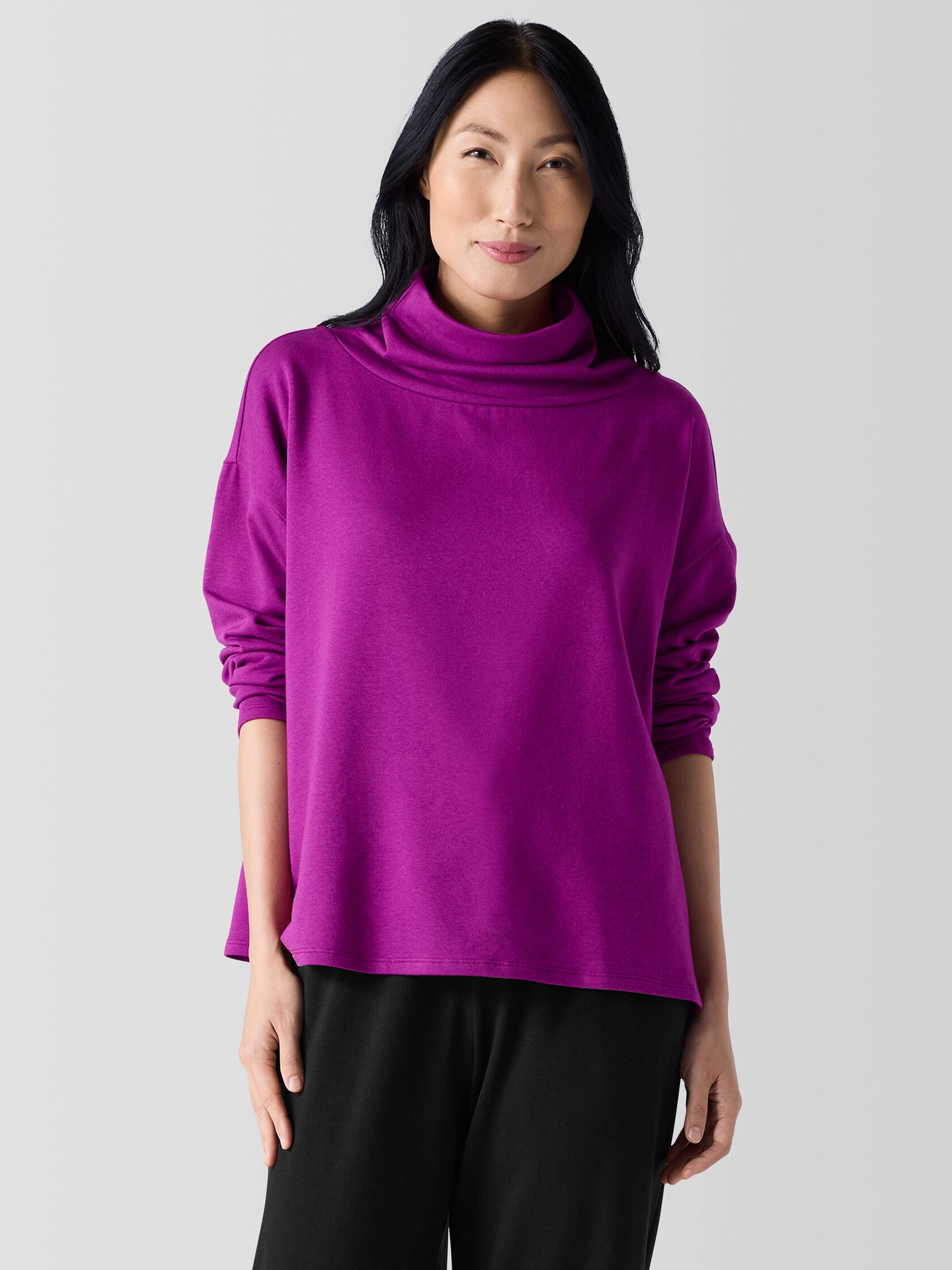 Cozy Brushed Terry Hug Funnel Neck Top