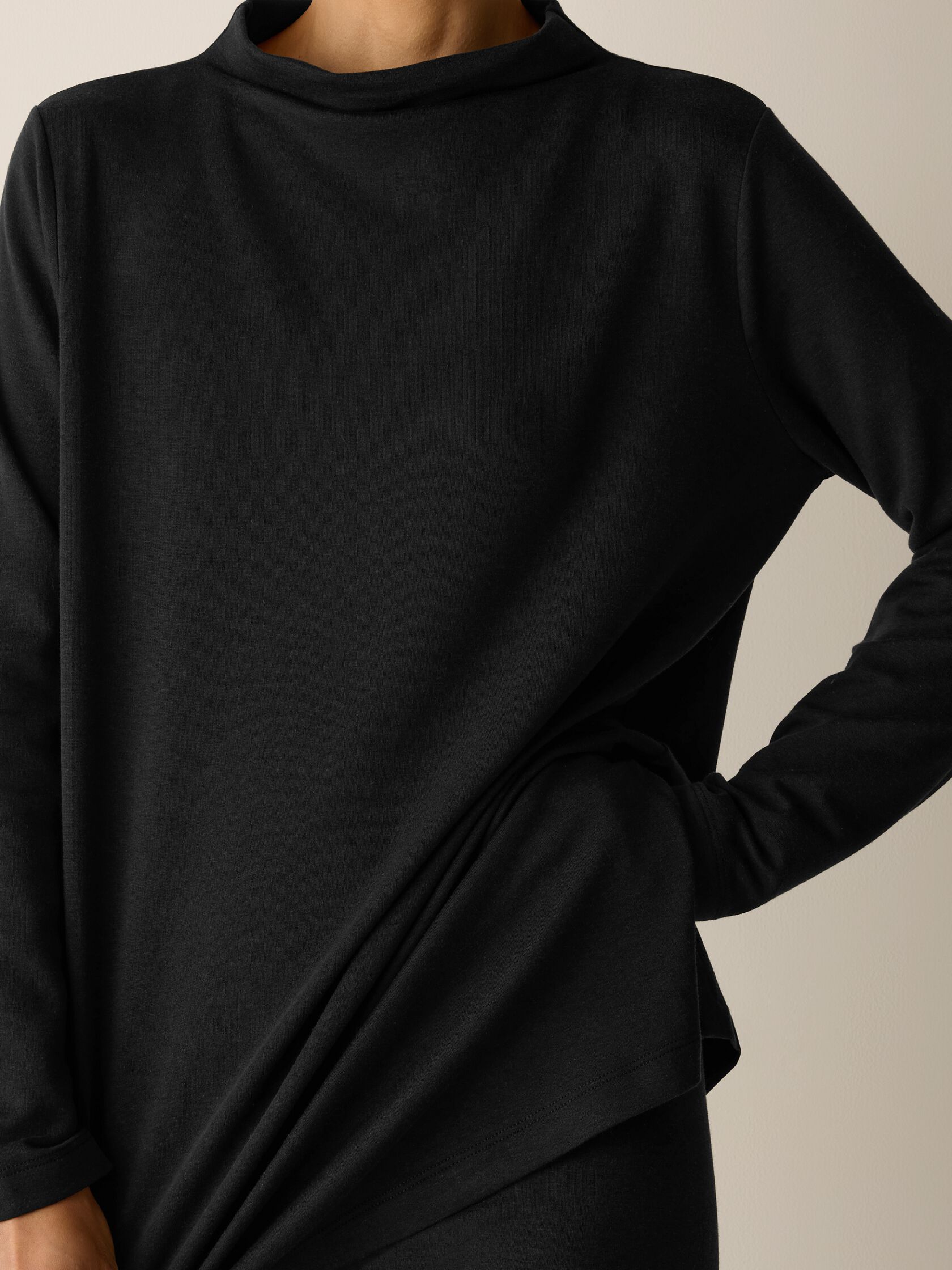 Cozy Brushed Terry Hug Funnel Neck Long Top
