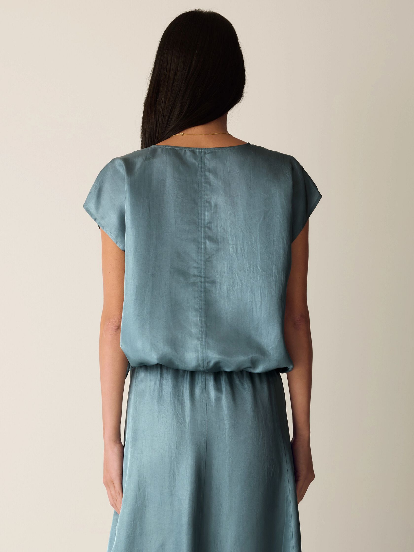 Lightweight Satin Shimmer Split Neck Top