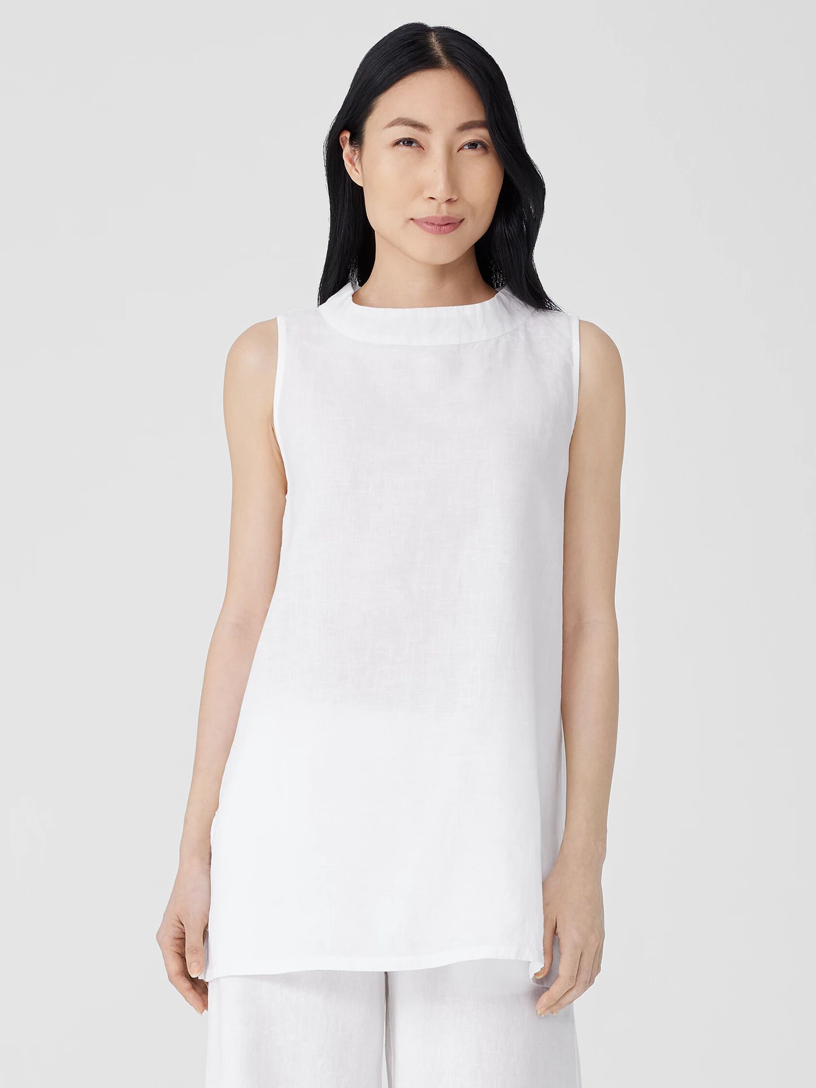 Handkerchief Linen Mock Neck Top