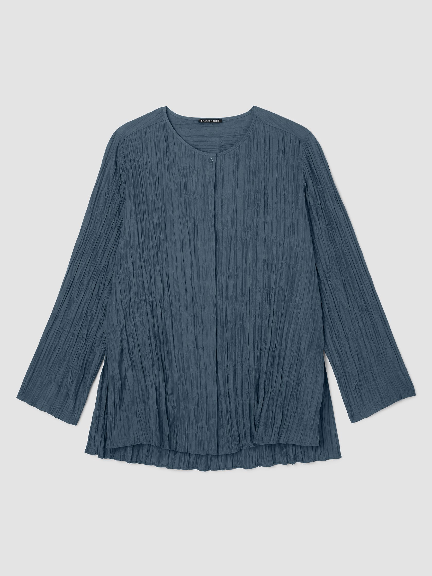 Crinkle Silk Habutai Round Neck Shirt