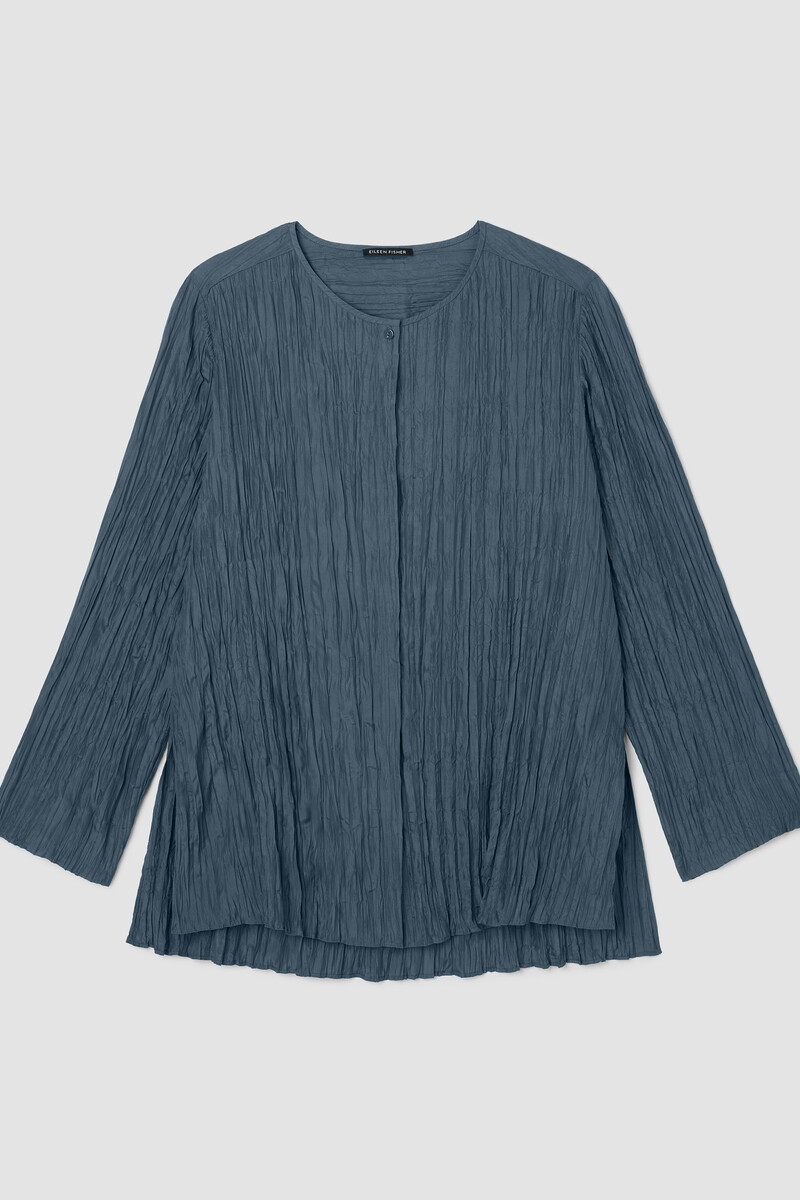 Crinkle Silk Habutai Round Neck Shirt Crinkle Silk Habutai Round Neck Shirt
