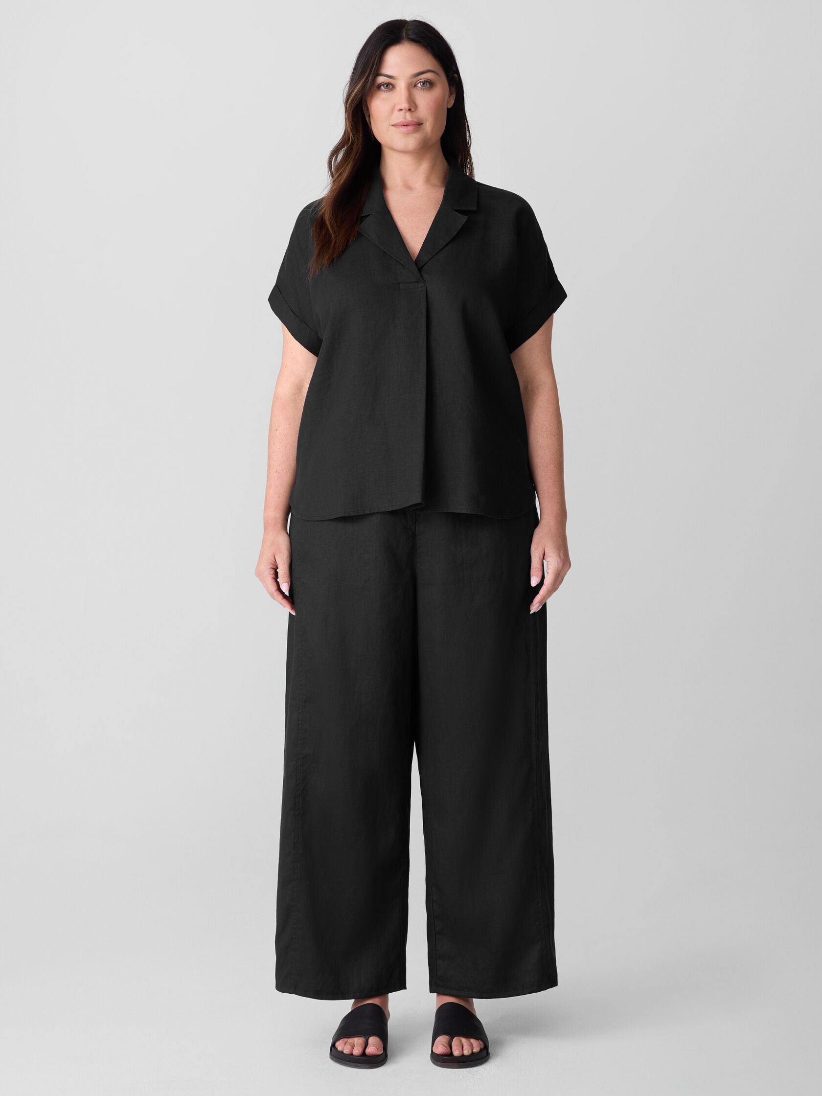 Organic Handkerchief Linen Notch Collar Top