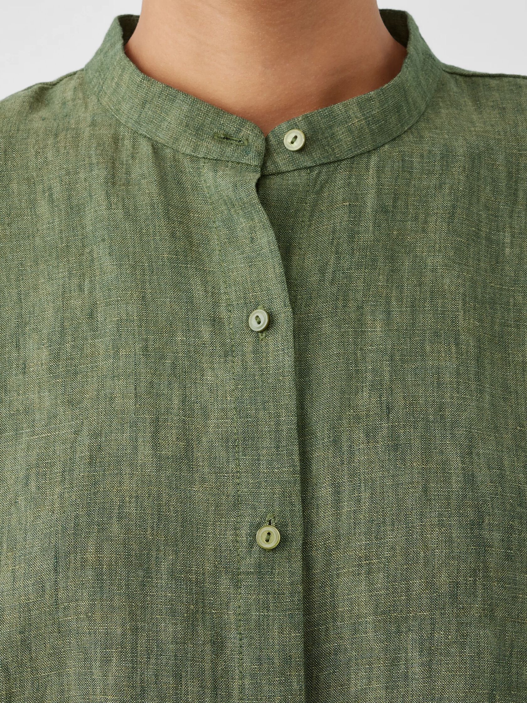 Washed Organic Linen Délavé Band Collar Shirt