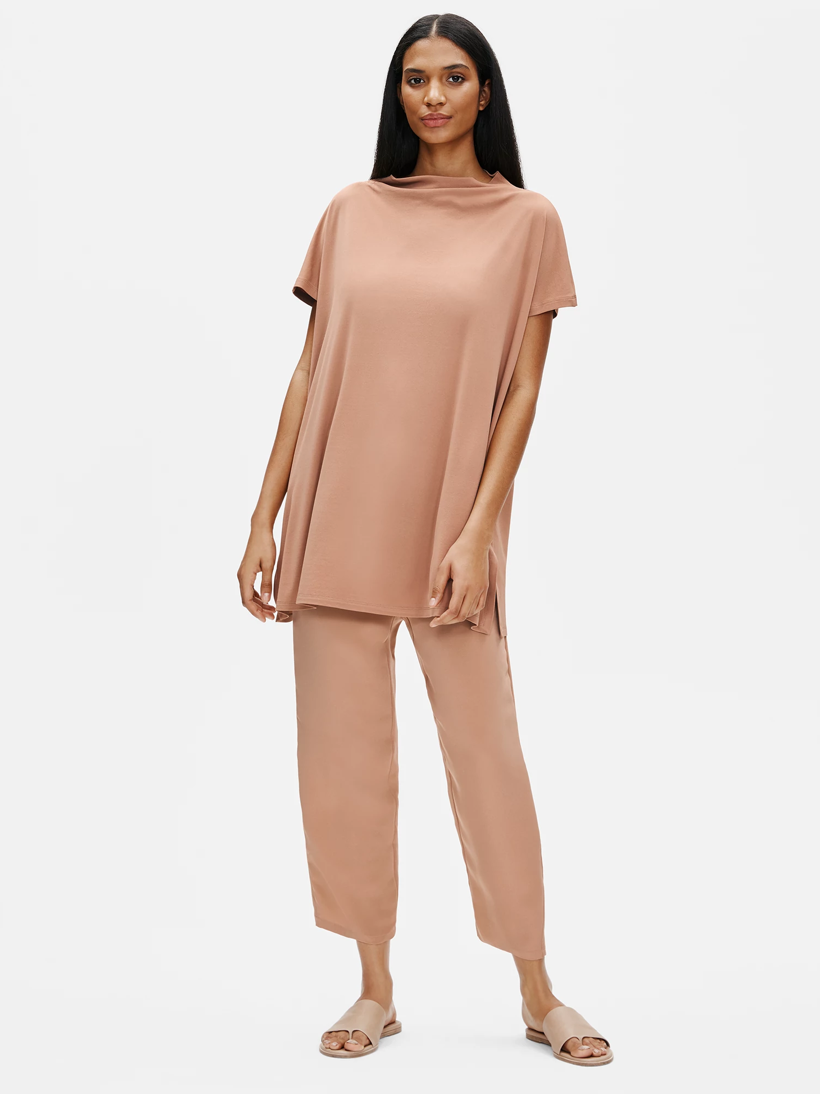 Stretch Silk Jersey Funnel Neck Tunic EILEEN FISHER