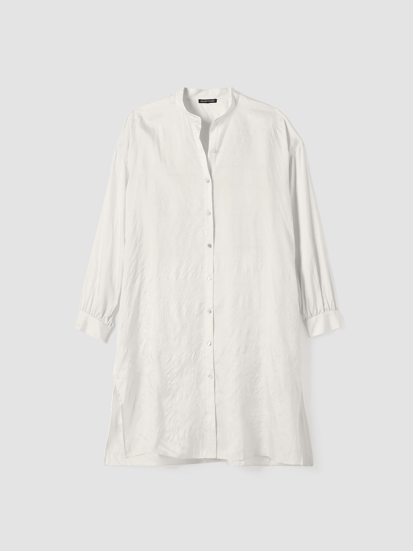 Washed Silk Tussah Mandarin Collar Shirtdress
