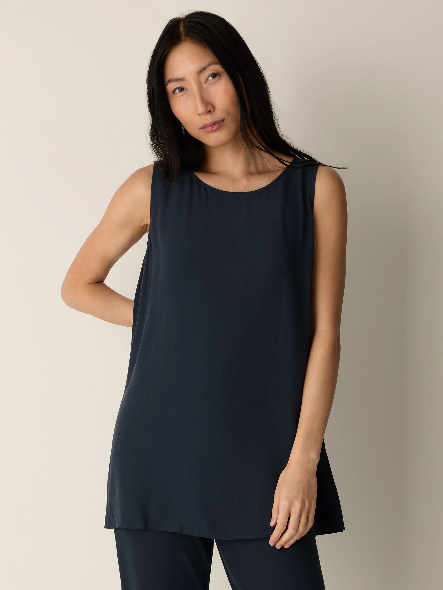 Silk Georgette Crepe Ballet Neck Long Tank