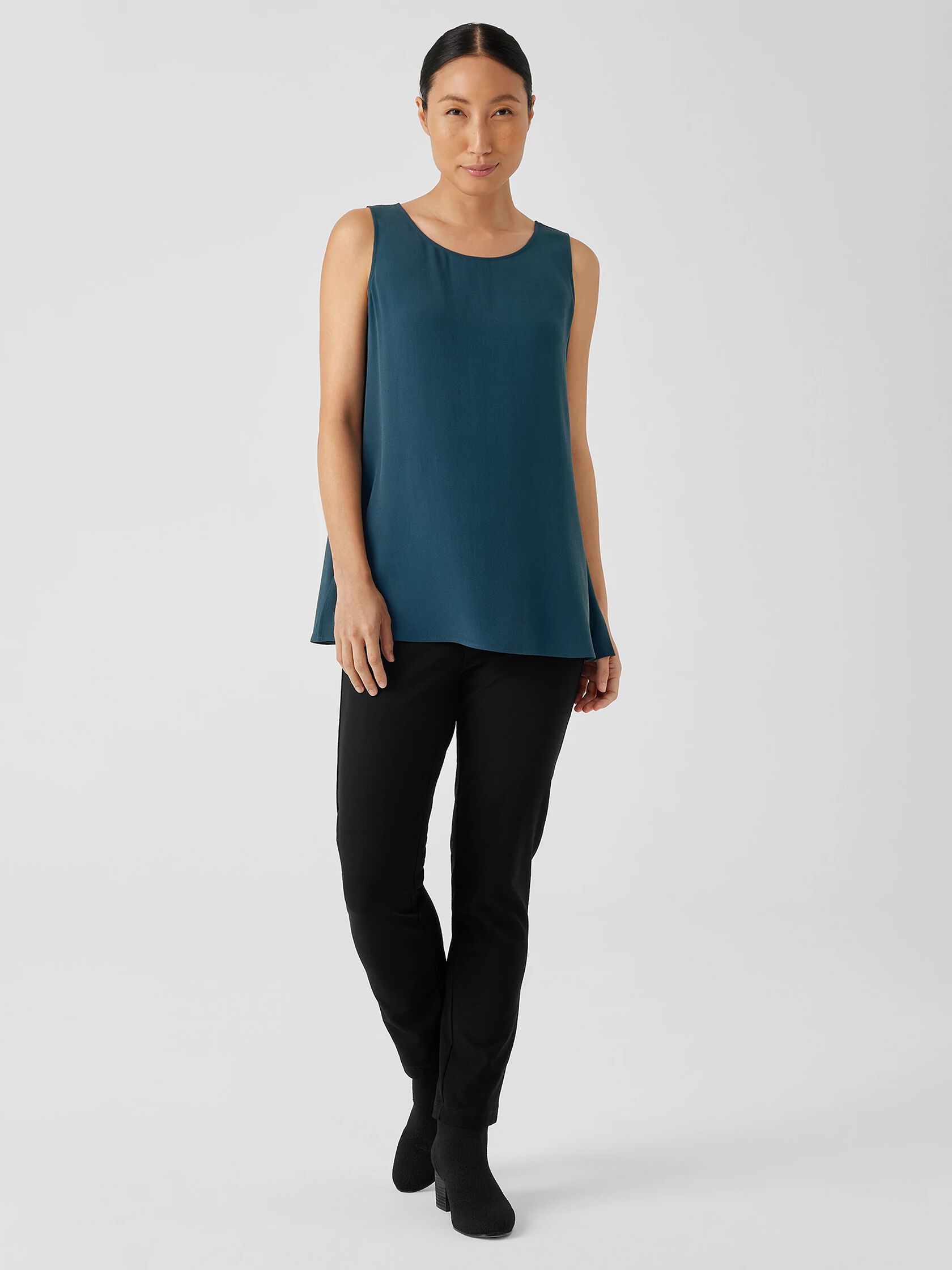 Silk Georgette Crepe Ballet Neck Tank