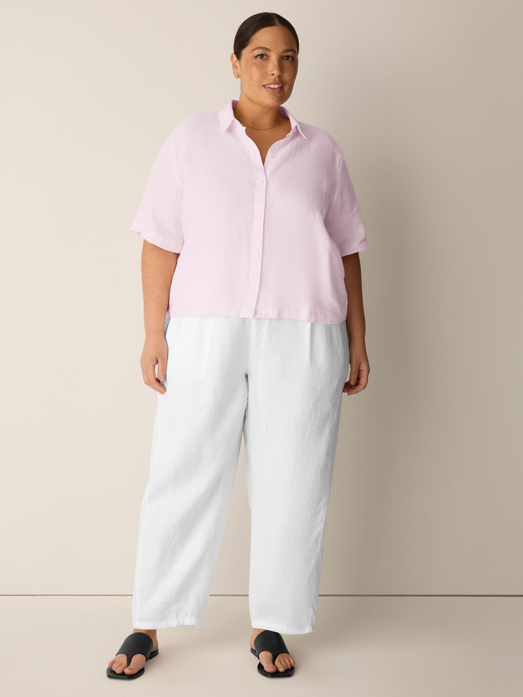 Organic Handkerchief Linen Elbow-Sleeve Shirt