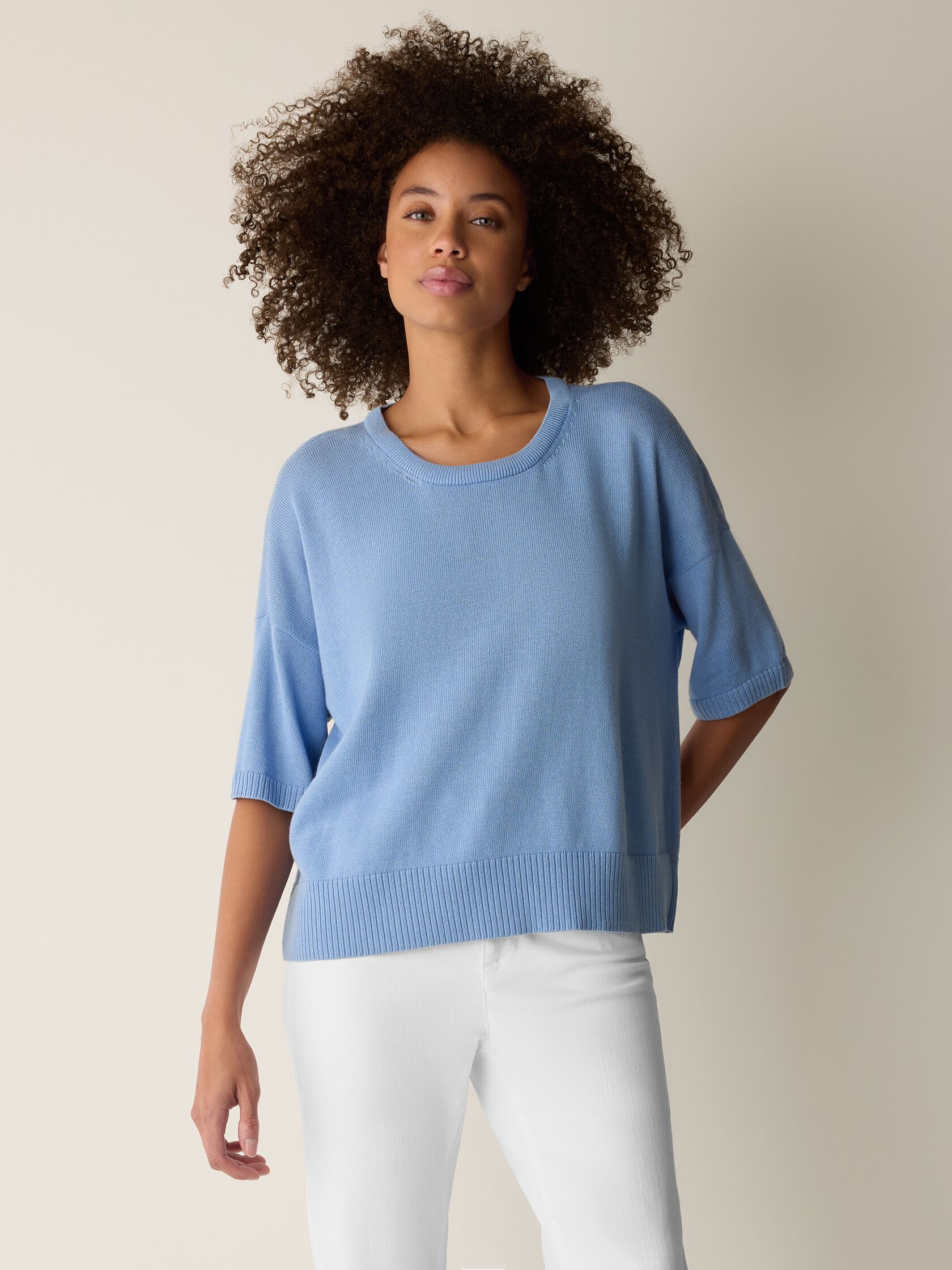 Peruvian Cotton Blend Elbow-Sleeve Top