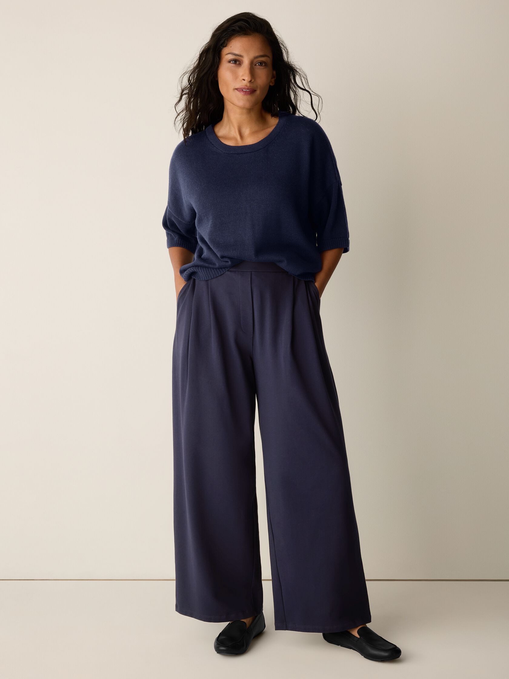 Pima Cotton Stretch Jersey Wide-Leg Pant