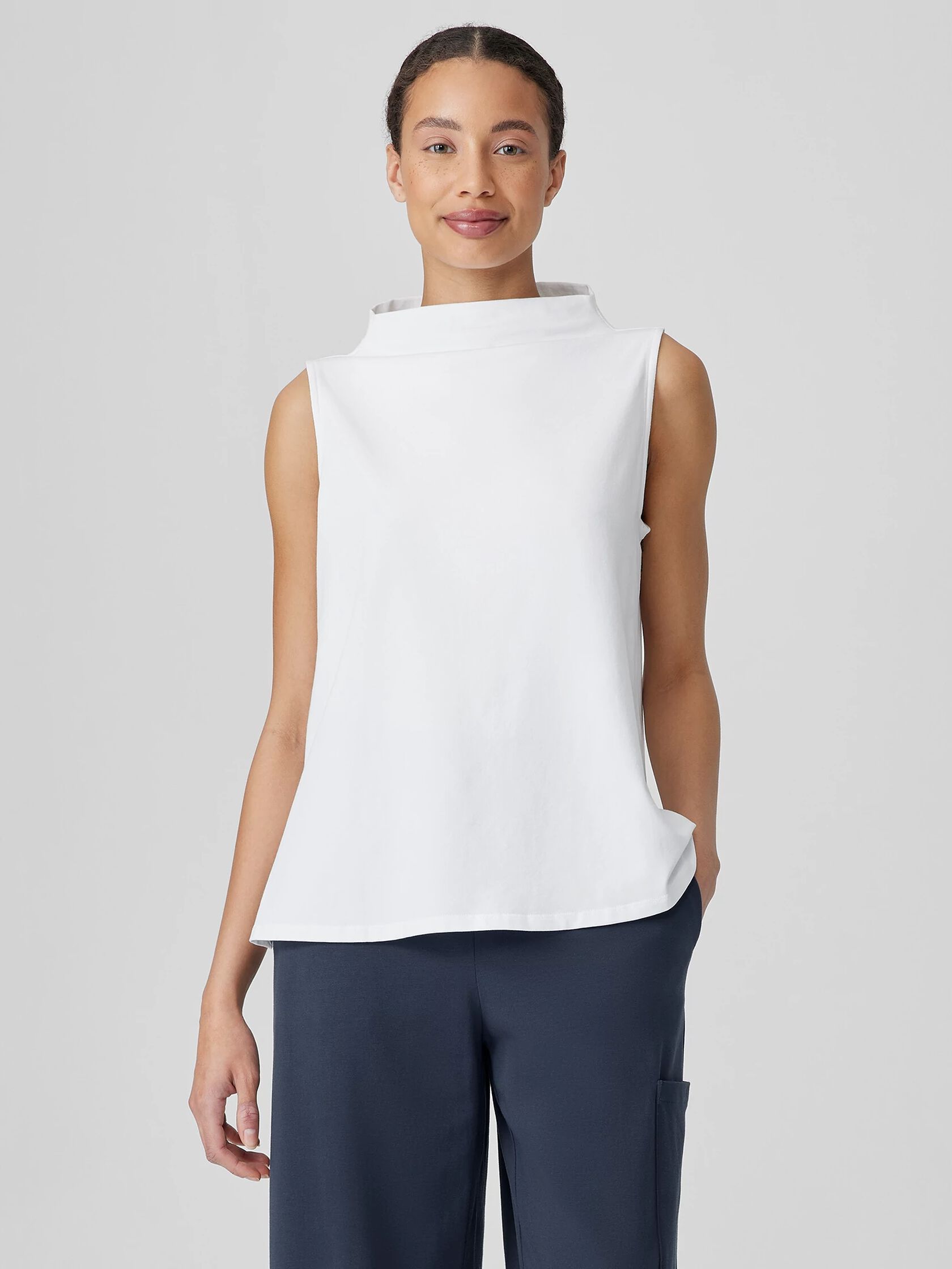 Pima Cotton Stretch Jersey Funnel Neck Tank