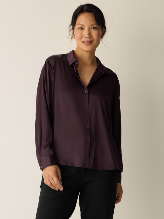 Stretch Silk Charmeuse Classic Collar Shirt