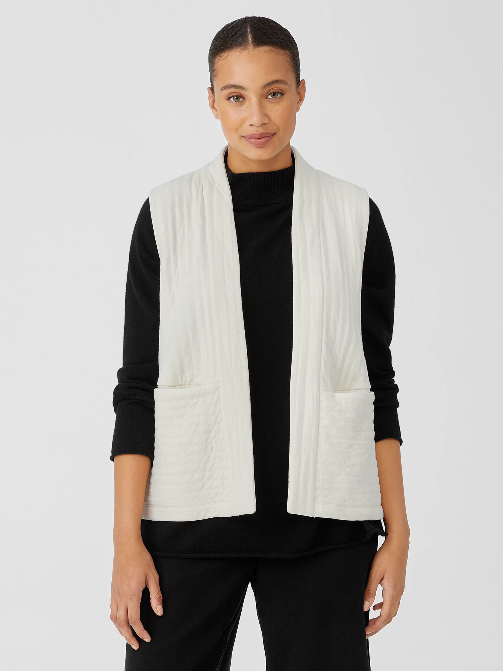 Organic Cotton Channels High Collar Vest EILEEN FISHER
