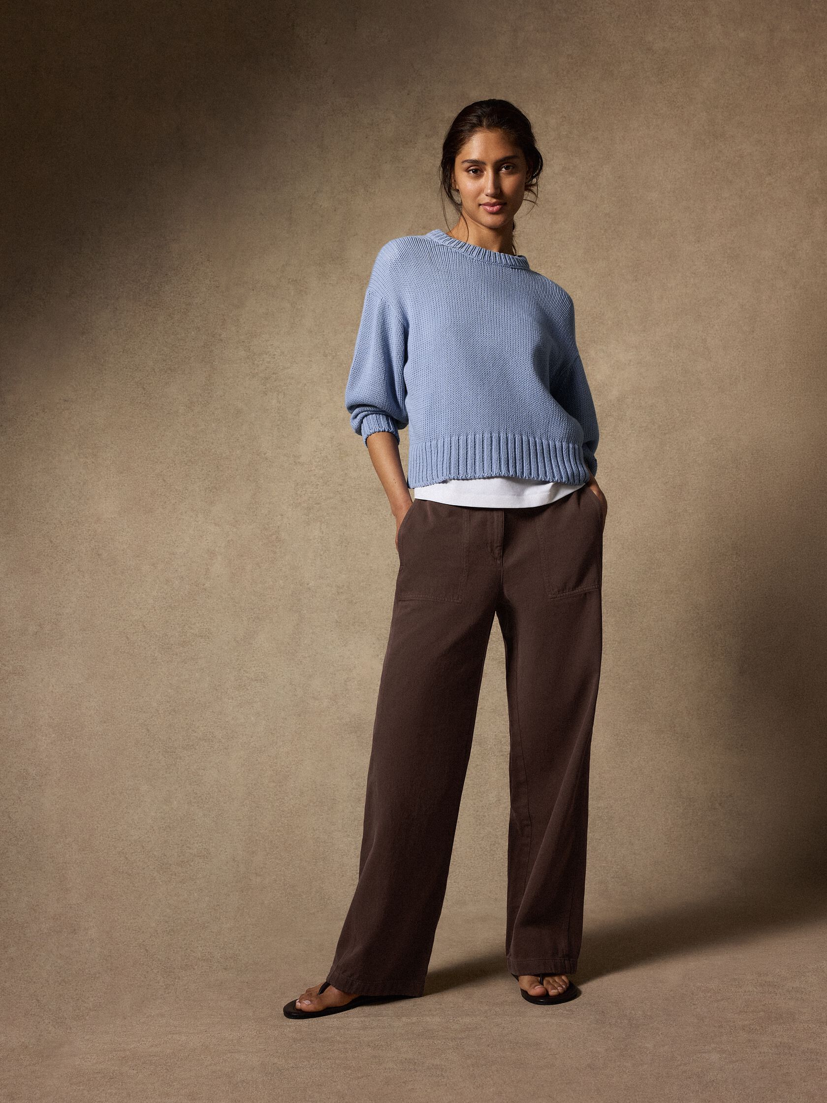 Garment-Dyed Utility Cotton Wide-Leg Pant
