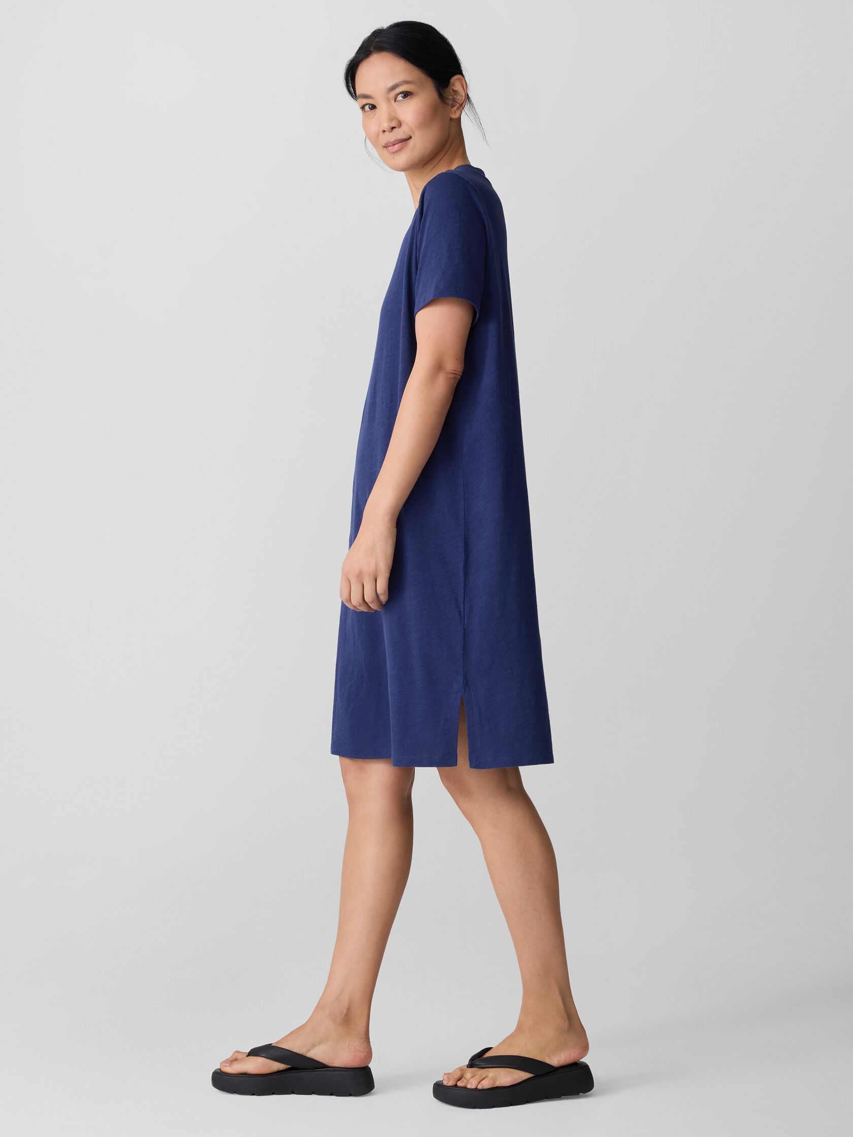 Organic Cotton Slubby Jersey V-Neck Dress