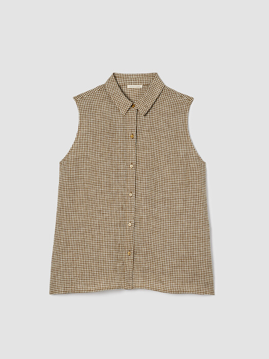 Puckered Organic Linen Sleeveless Shirt