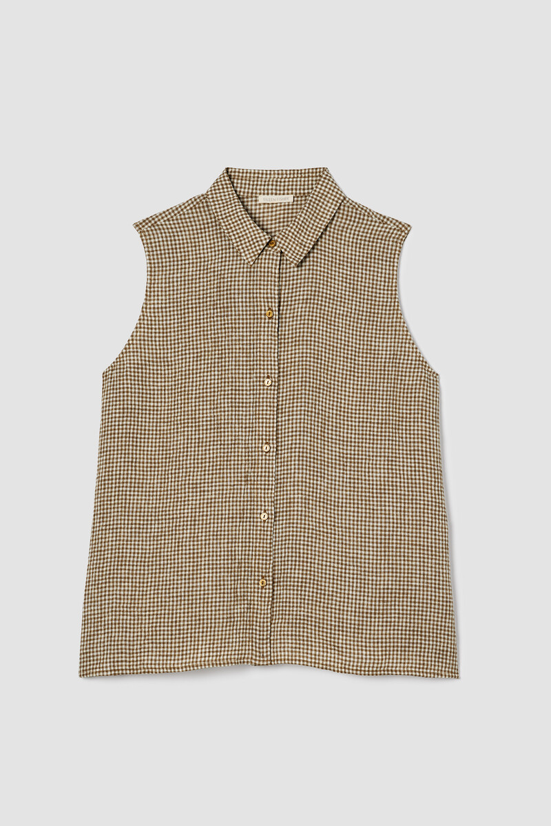 Puckered Organic Linen Sleeveless Shirt Puckered Organic Linen Sleeveless Shirt