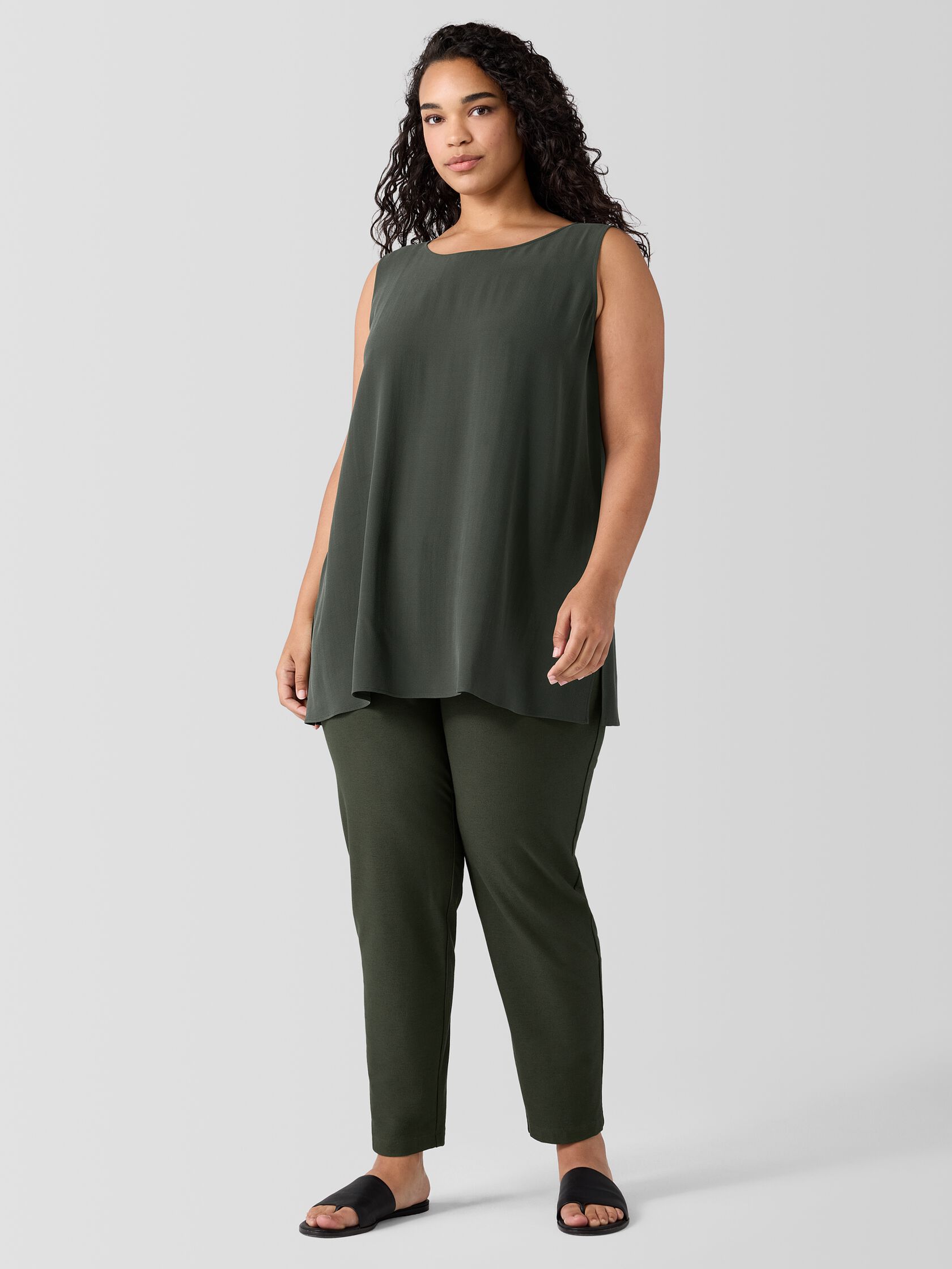 Silk Georgette Crepe Ballet Neck Long Tank