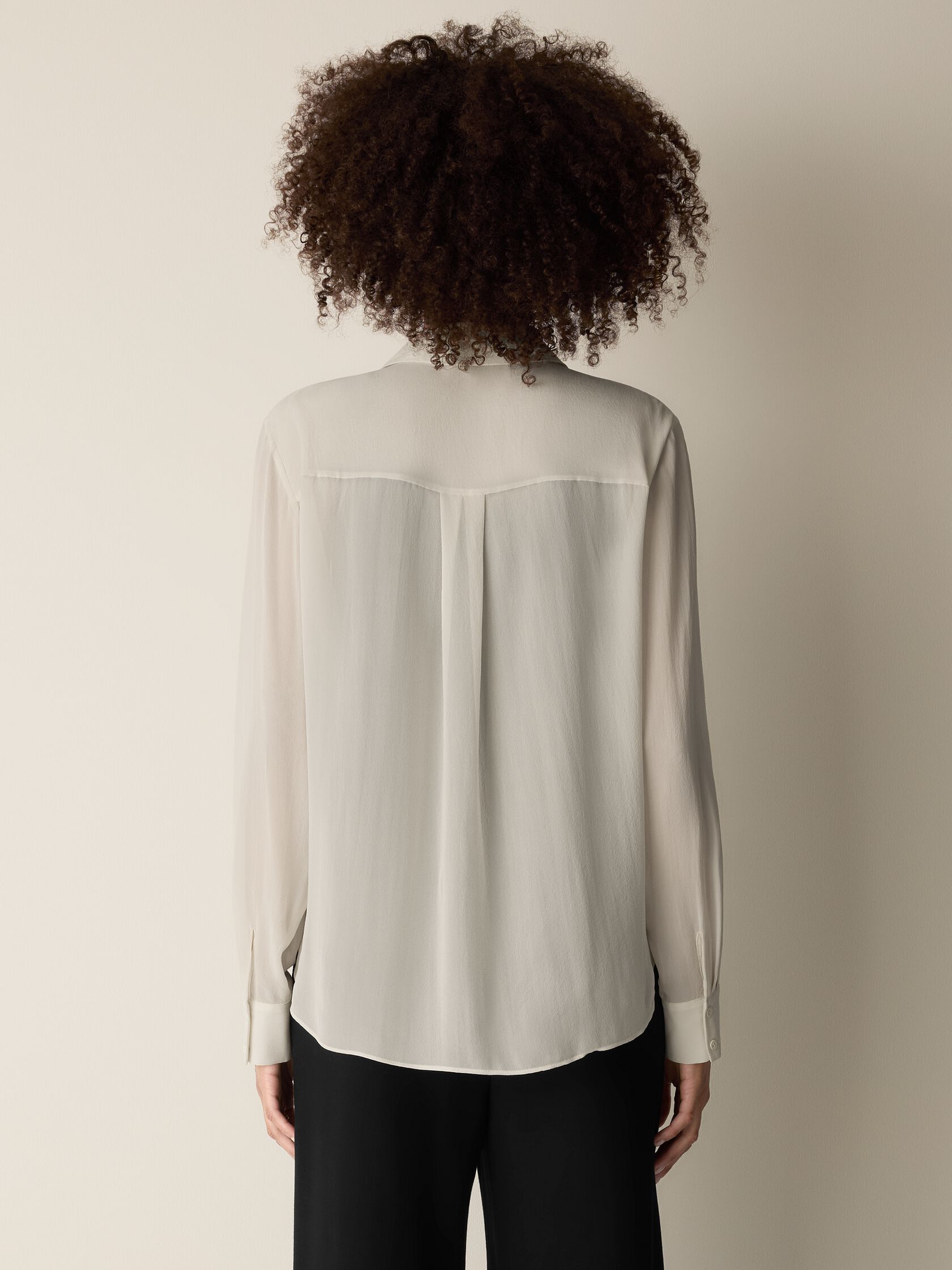 Sheer Silk Georgette Classic Collar Pintuck Shirt