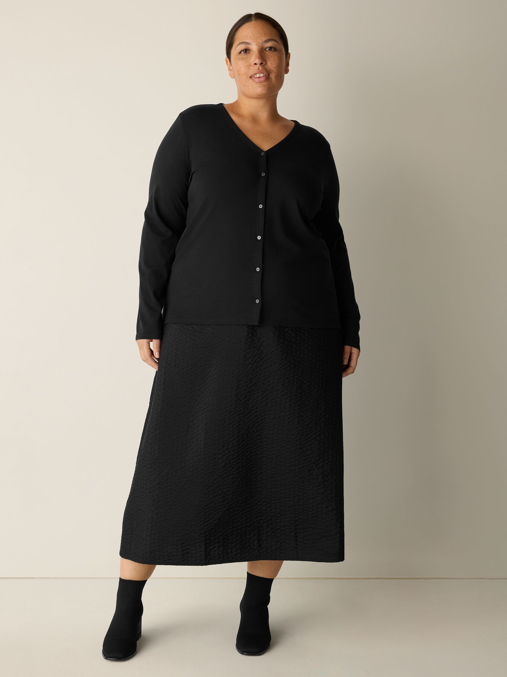 Stretch Jersey Knit Button-Front Top