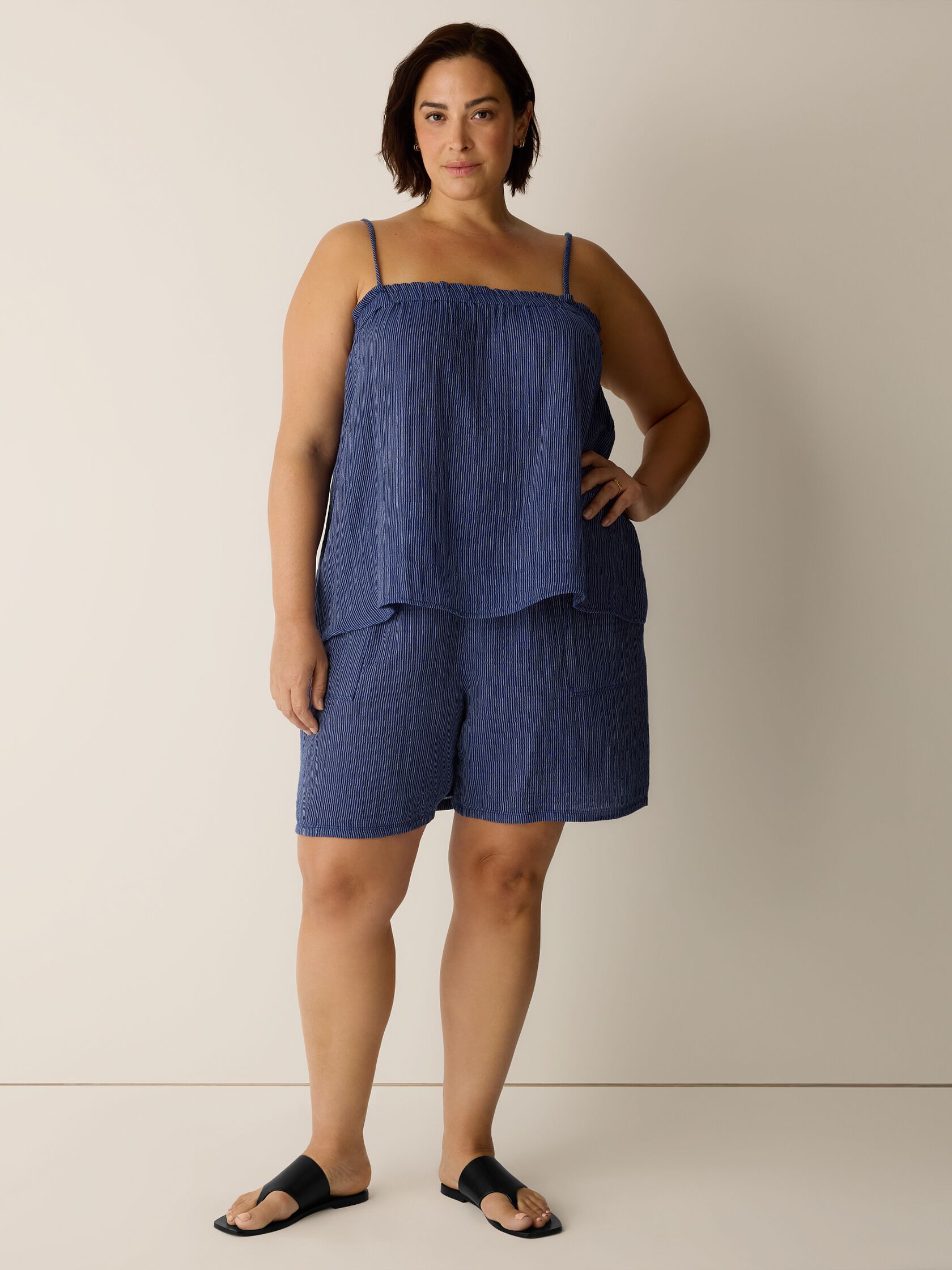 Striped Organic Cotton Gauze Walking Shorts