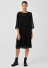 Crinkled Sheer Silk Bateau Neck Dress