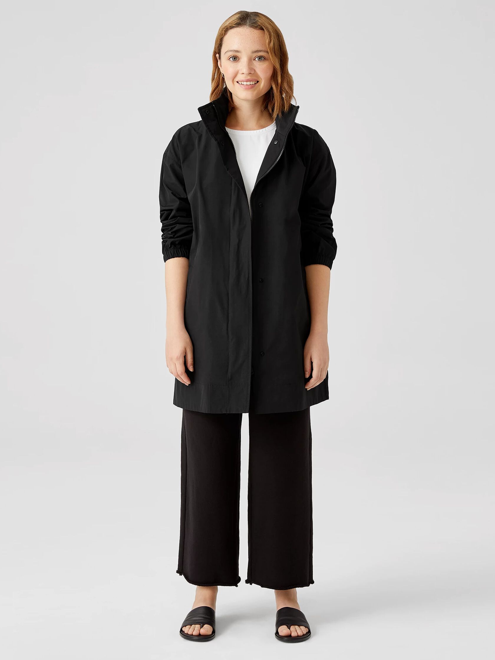 Light Cotton Nylon Stand Collar Long Coat