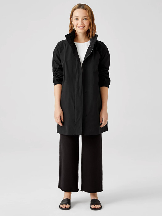 Light Cotton Nylon Stand Collar Long Coat