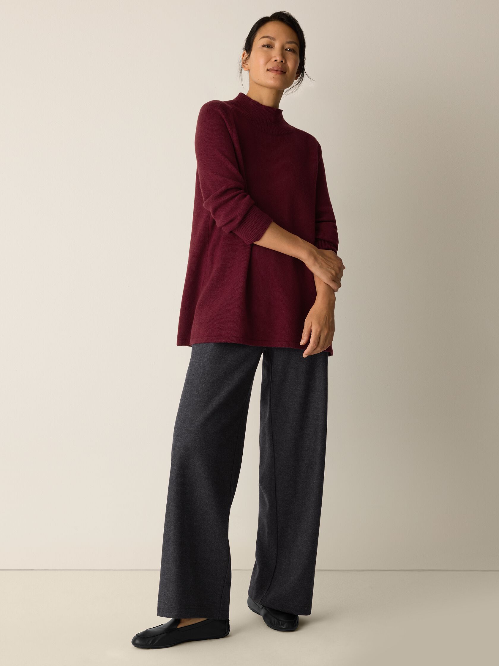 Cotton & Recycled Cashmere Turtleneck Long Top