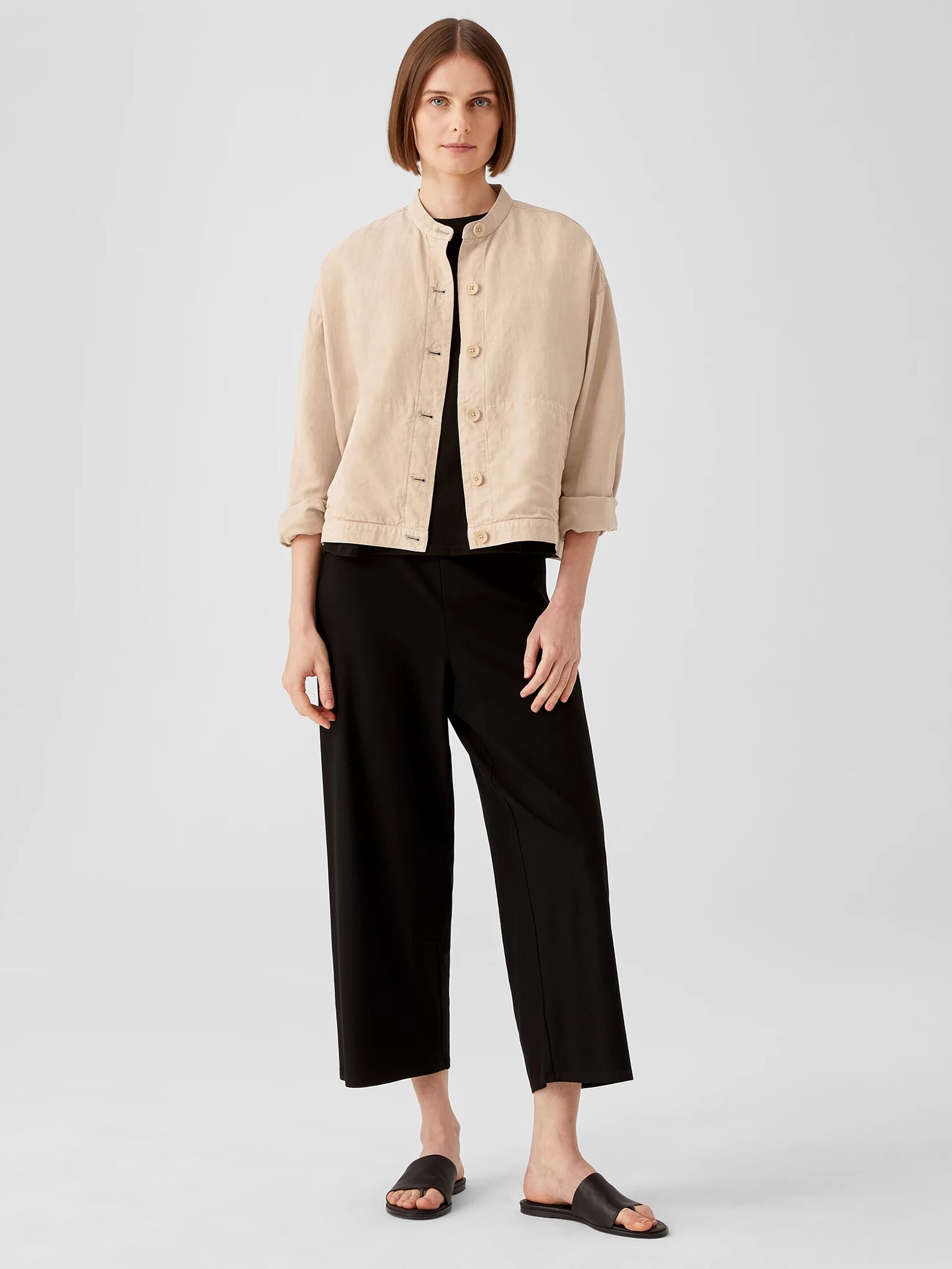 Linen Blend Stand Collar Jacket
