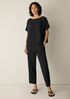 Cotton Blend Stripe Stitch Bateau Neck Top