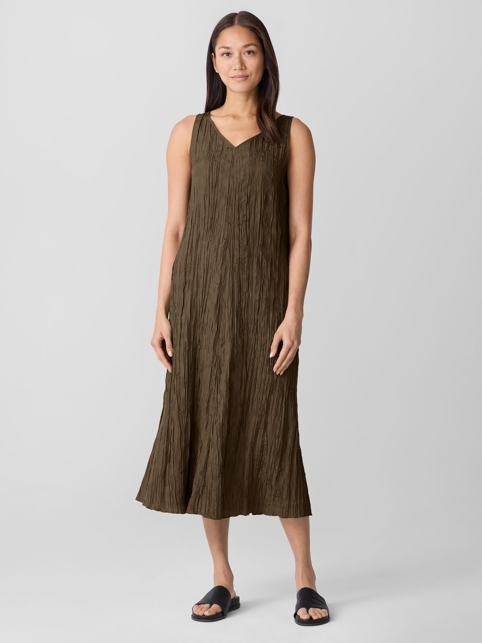 Crushed Silk V-Neck Dress