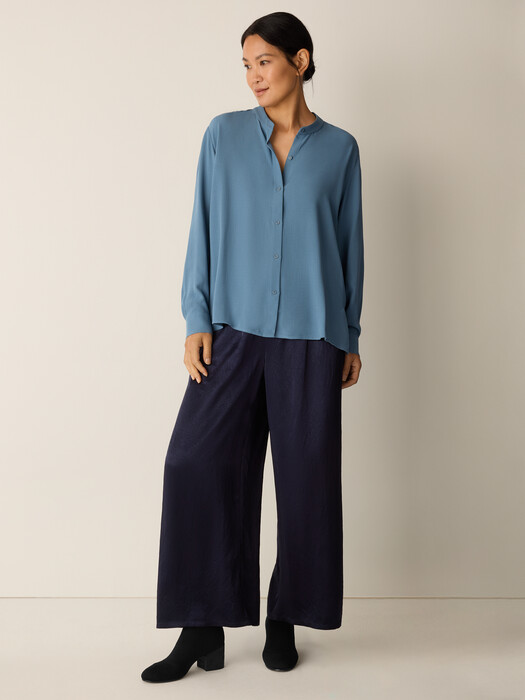 Silk Georgette Crepe Band Collar Top