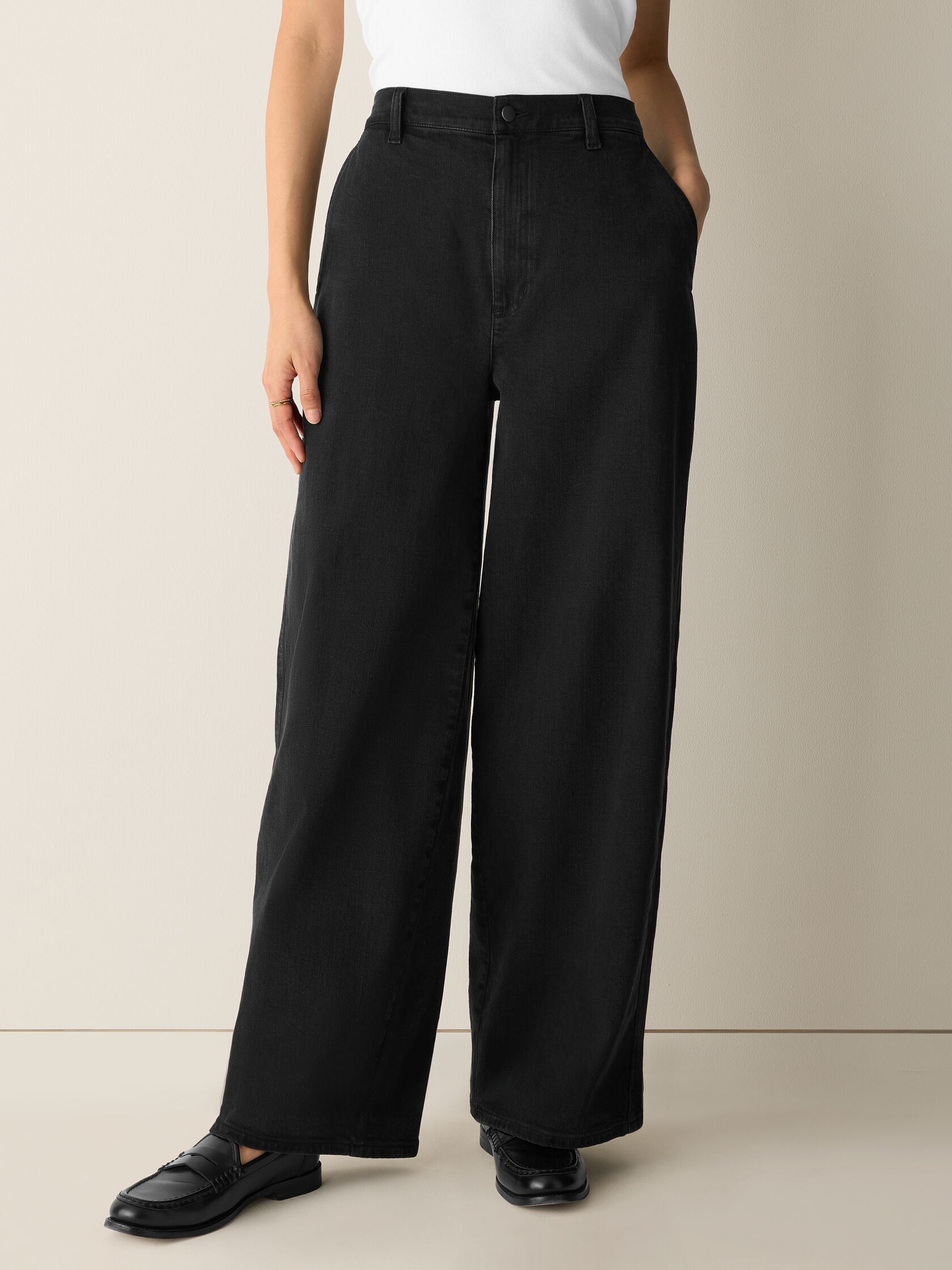 Cotton Stretch Denim Roomy Wide Trouser