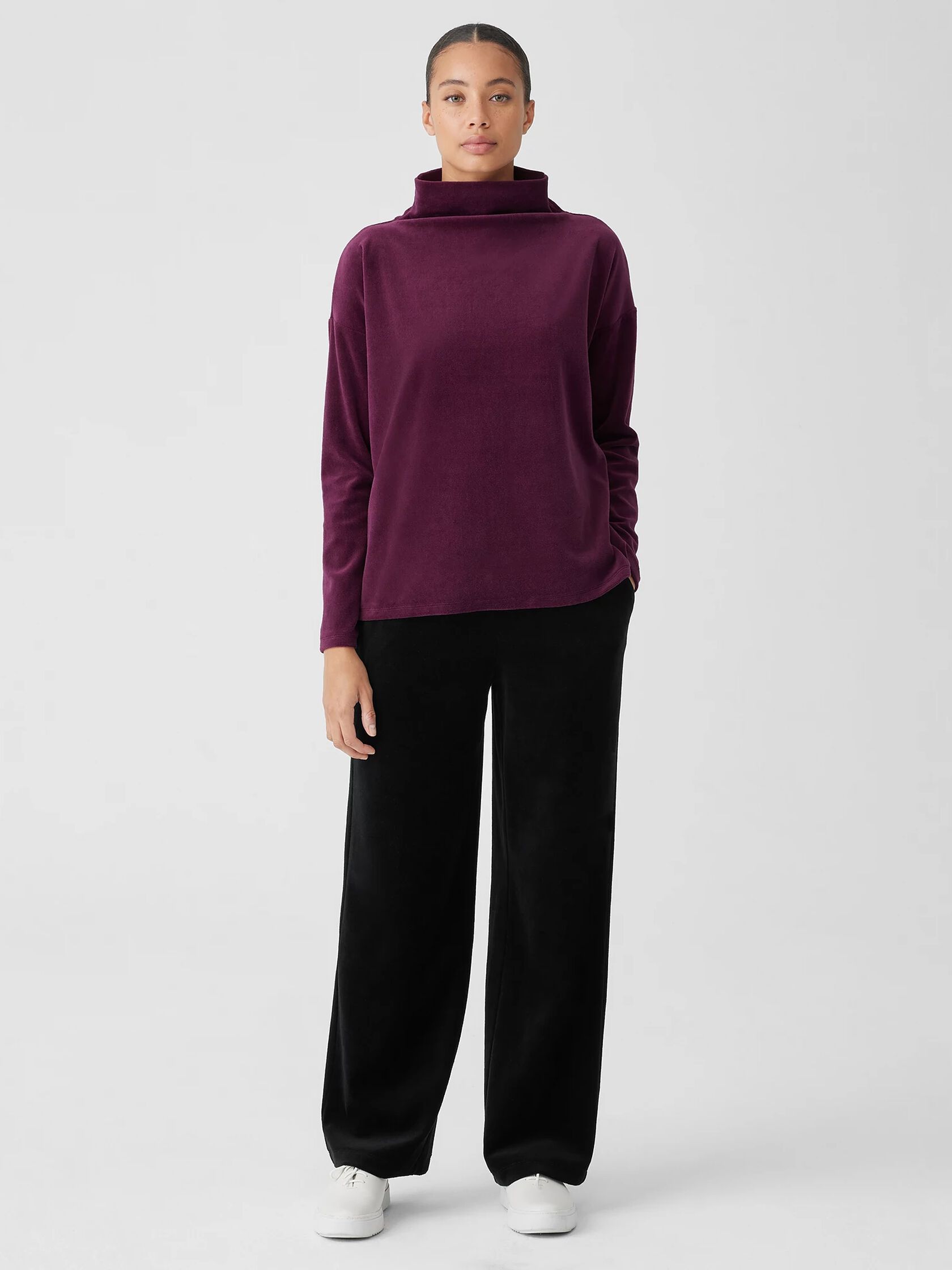 Cotton Velour Funnel Neck Box-Top