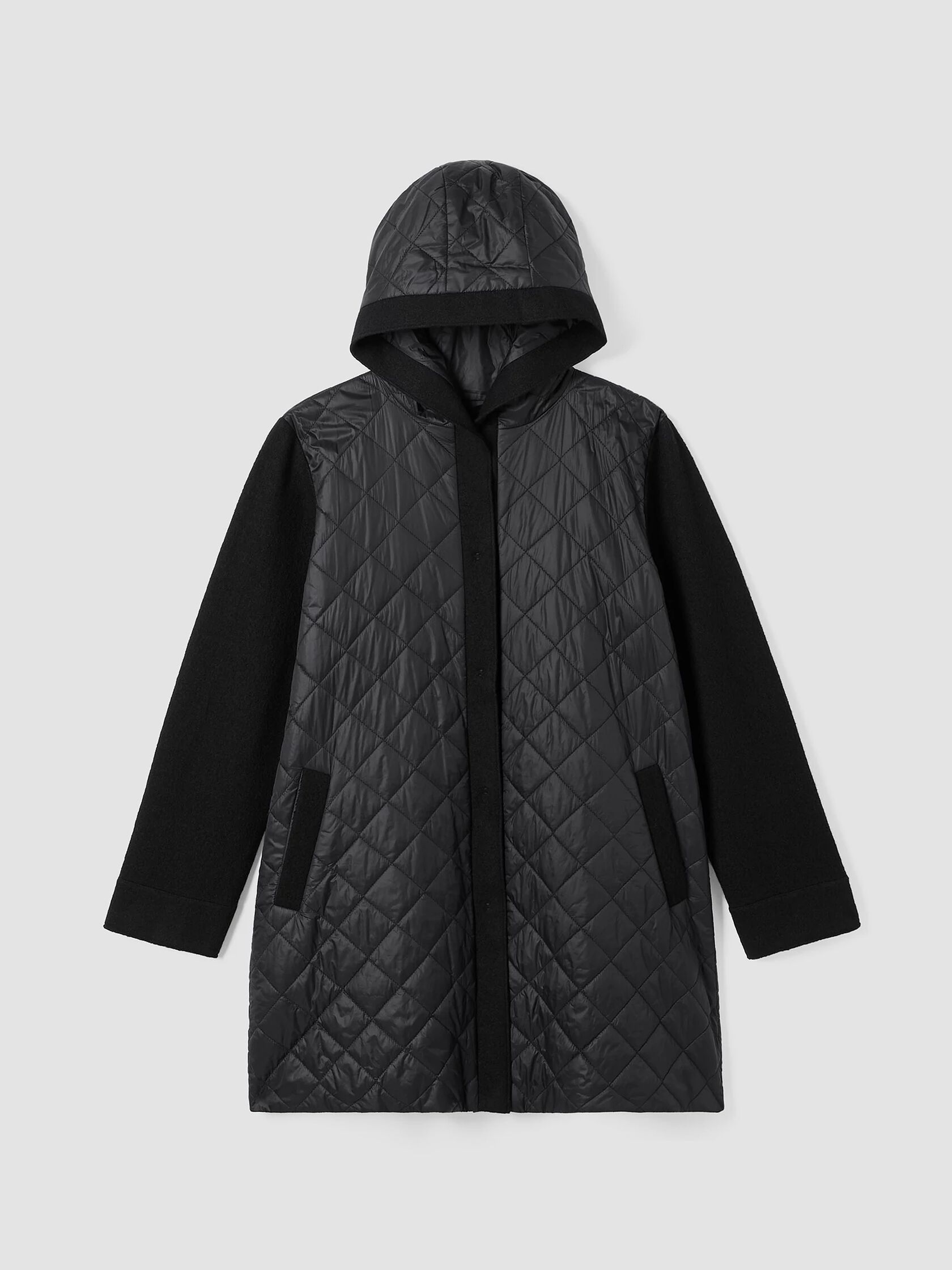Eggshell Recycled Nylon Hooded Coat