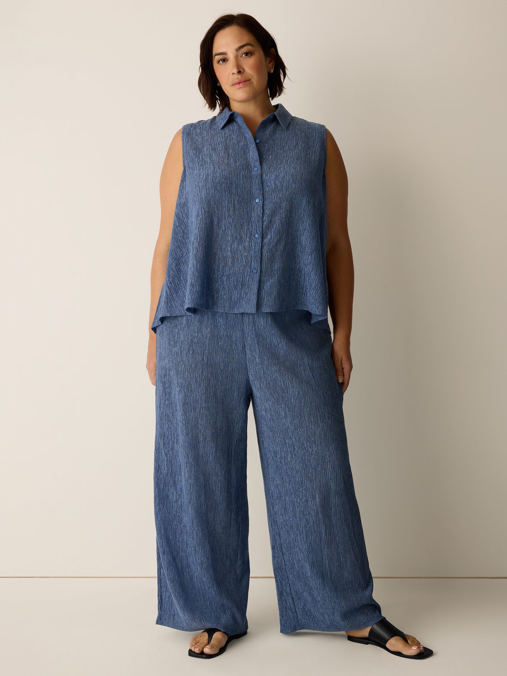 Woven Pliss&eacute; Wide-Leg Pant