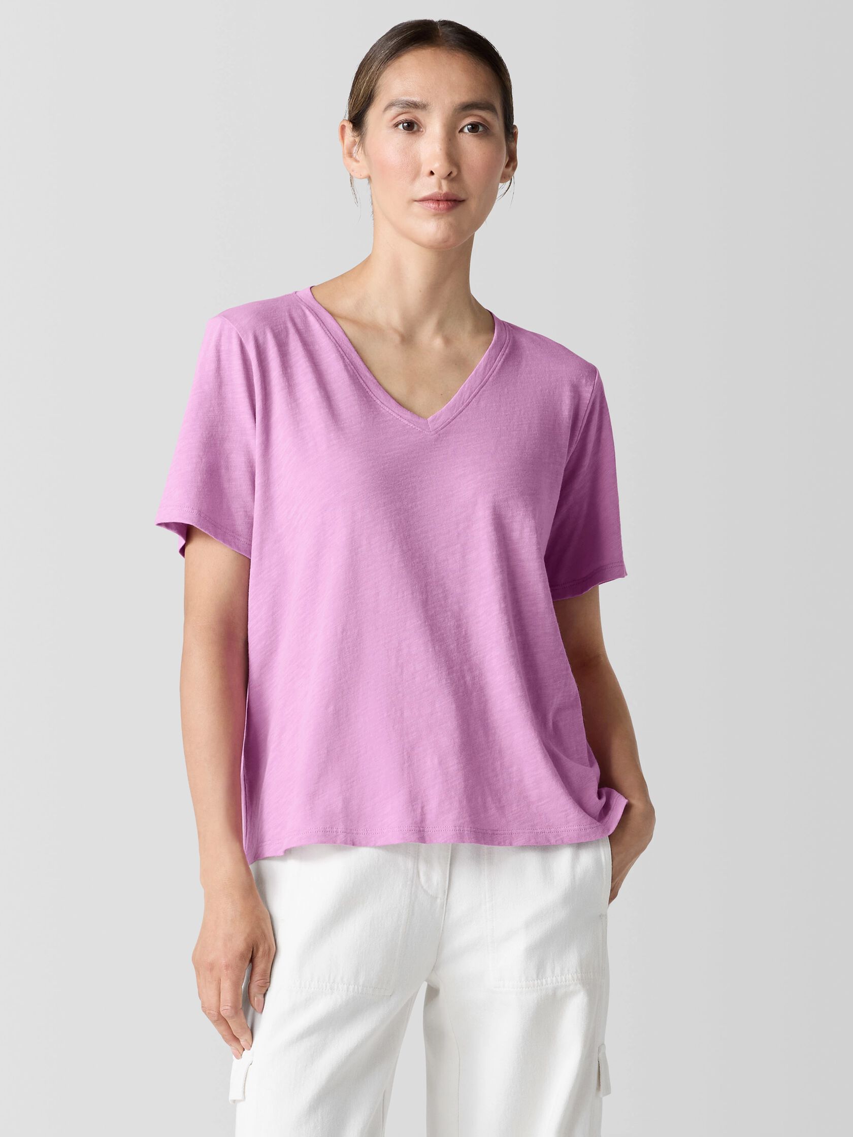 Organic Cotton Slubby Jersey V-Neck Tee
