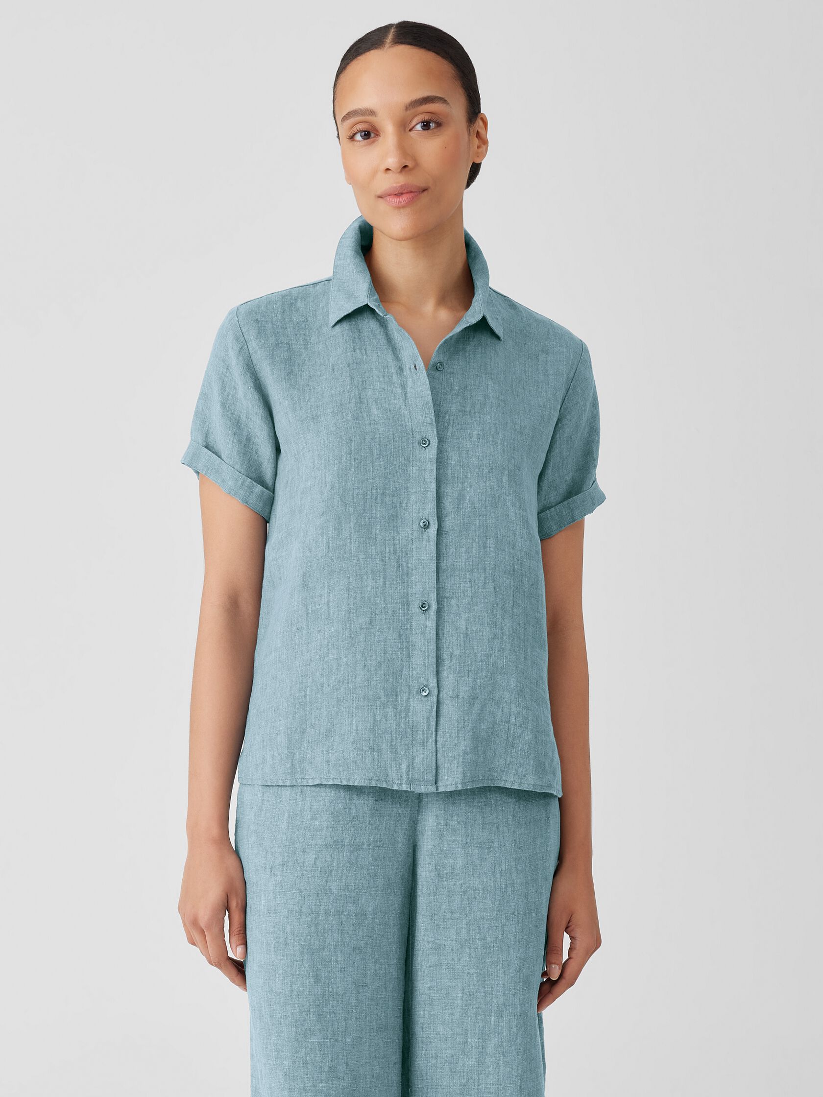 Washed Organic Linen Délavé Short-Sleeve Shirt