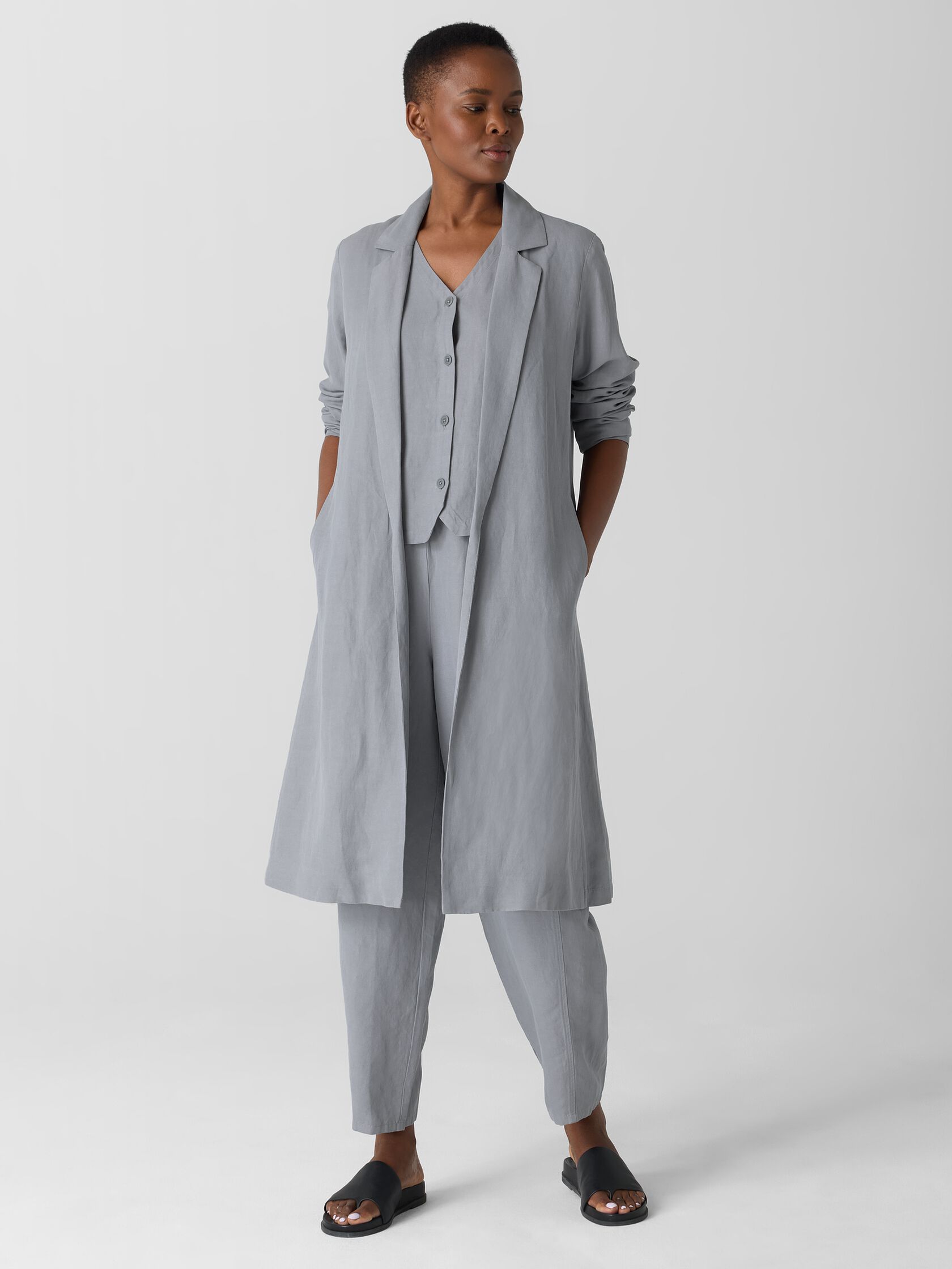 Linen Silk Twill Long Blazer