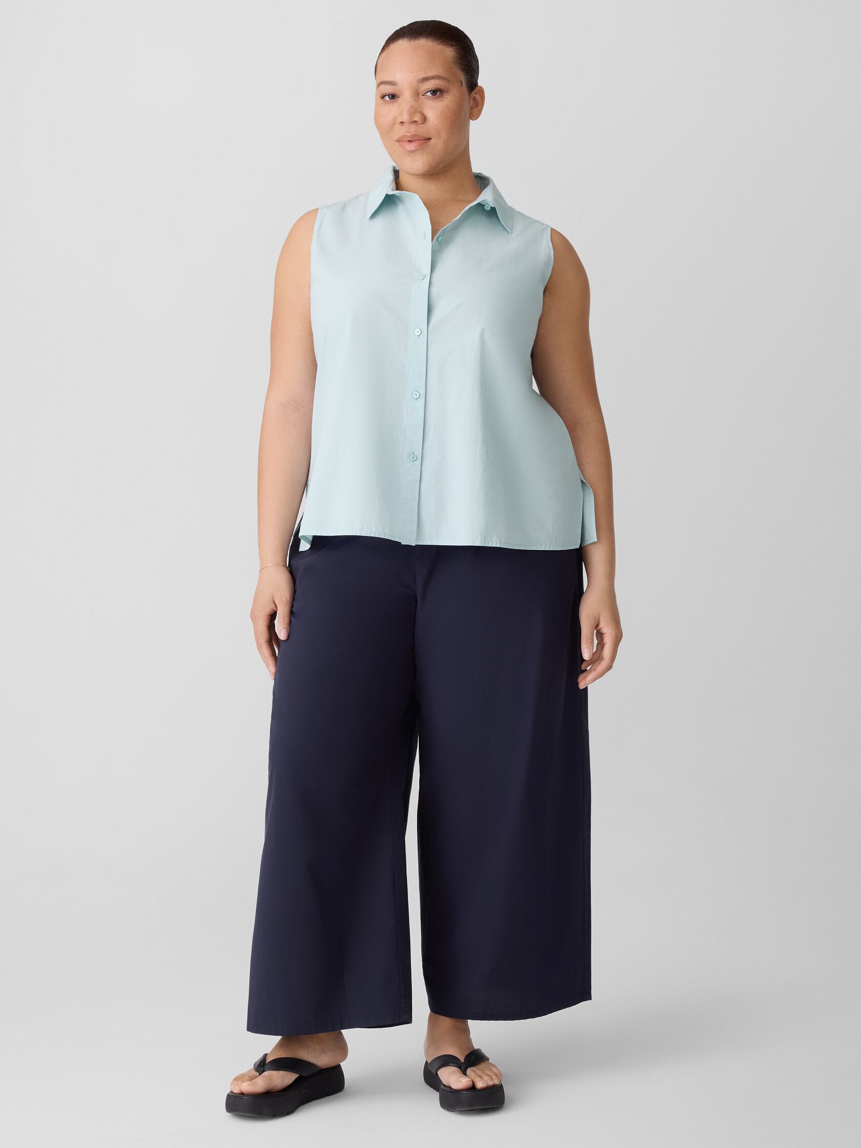 Washed Organic Cotton Poplin Wide-Leg Pant