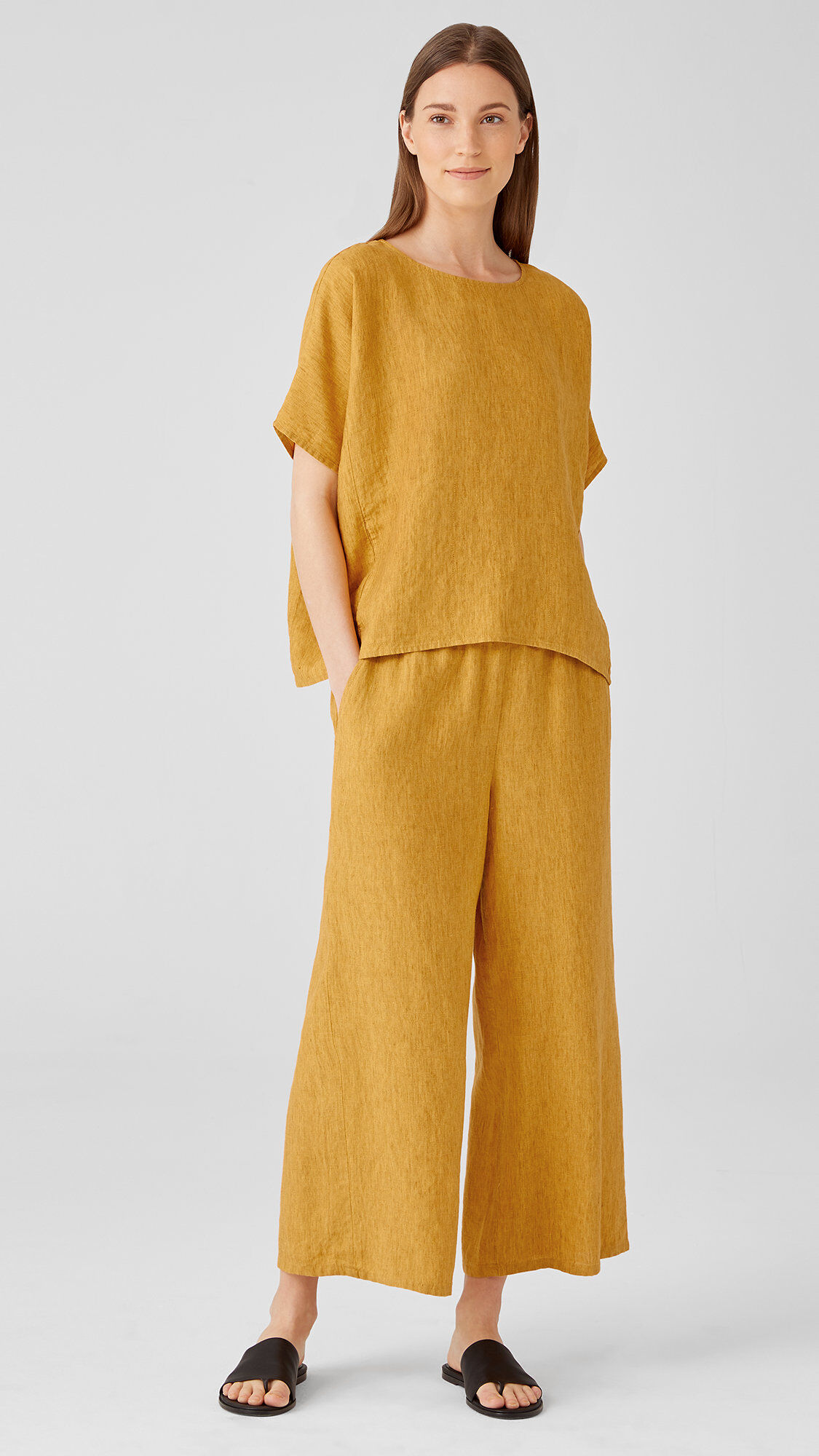 Washed Organic Linen Delave Wide Leg Pant EILEEN FISHER