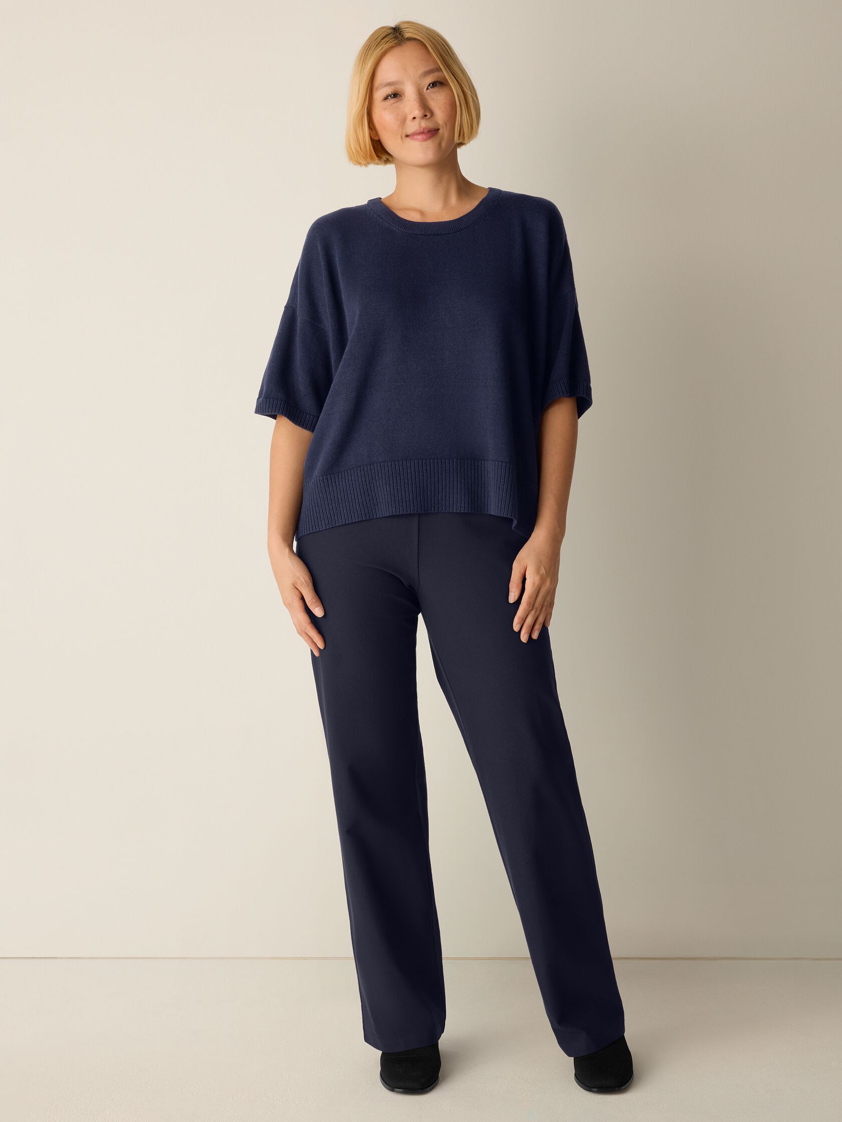 Washable Stretch Crepe Straight Pant