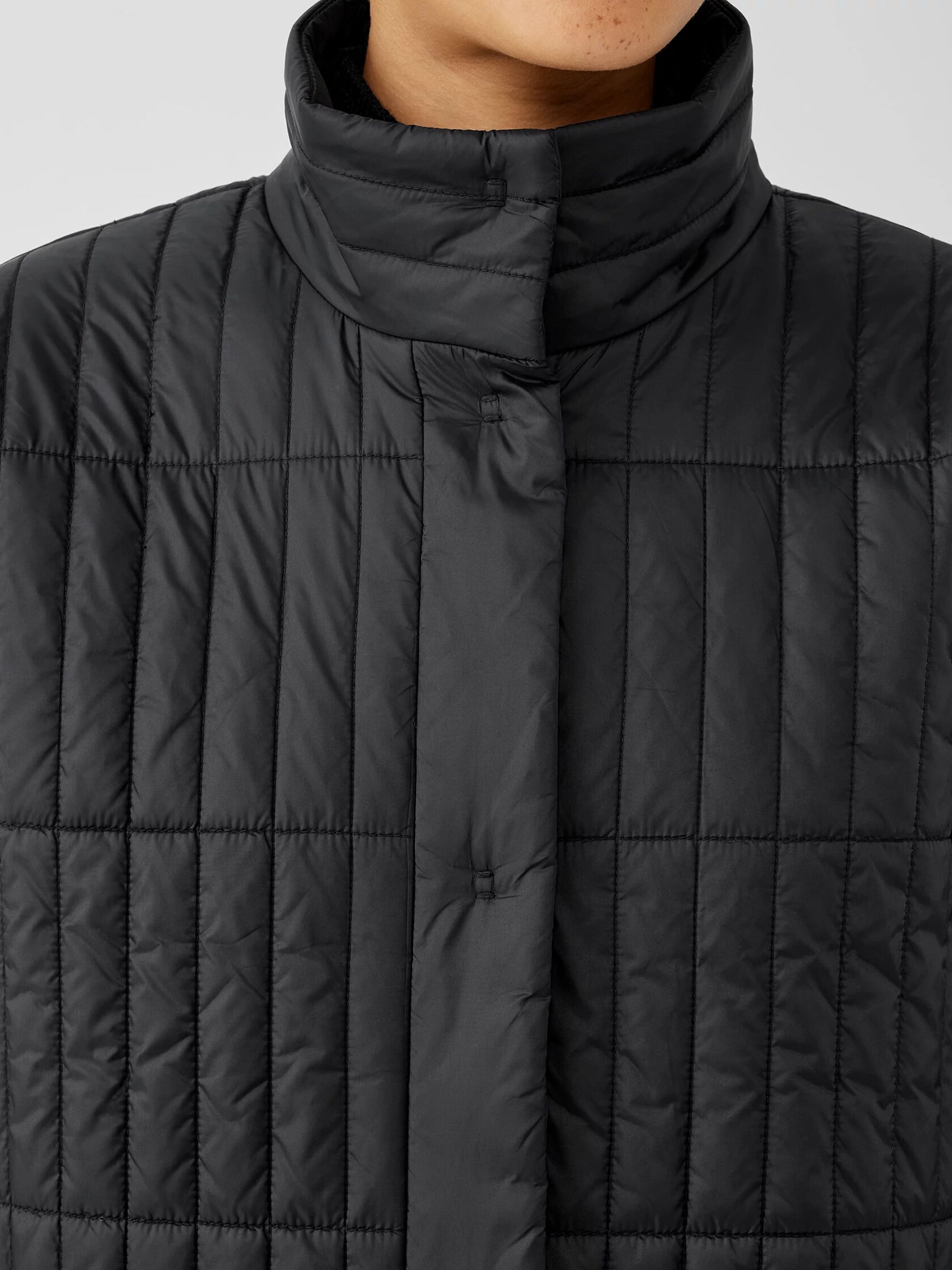 Eggshell Recycled Nylon Stand Collar Coat