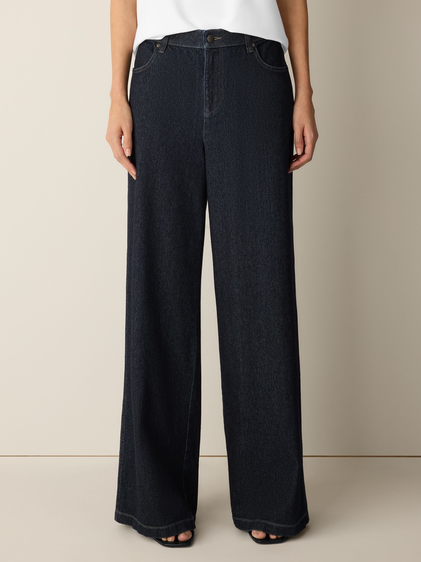Cotton Indigo Knit Denim Wide-Leg Pant